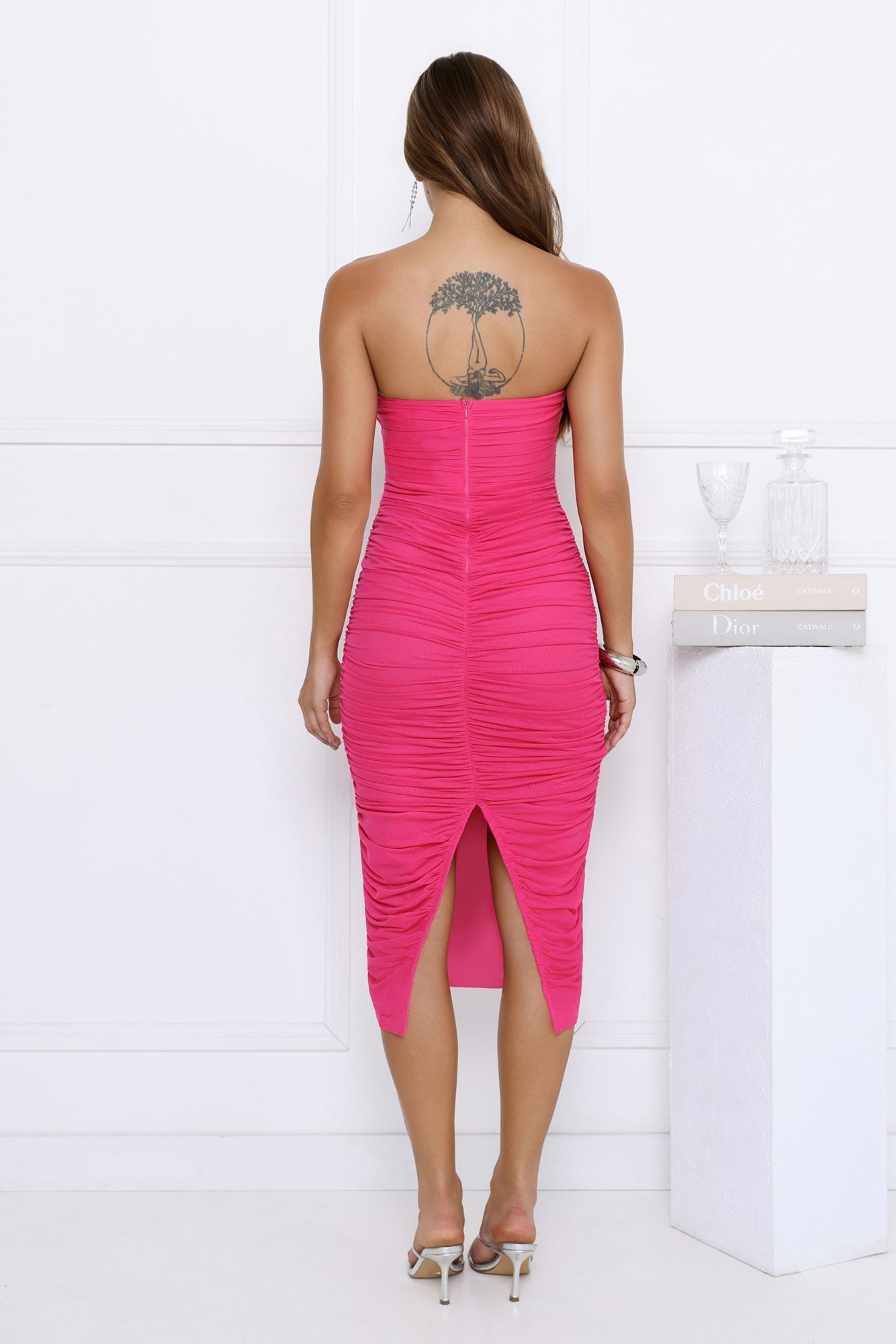 Soiree Minded Midi Dress Hot Pink