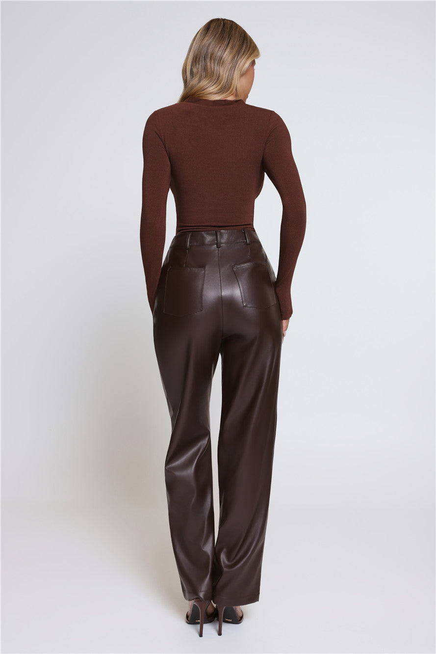 BASE Form Luxe Knit V Neck Long Sleeve Top Chocolate