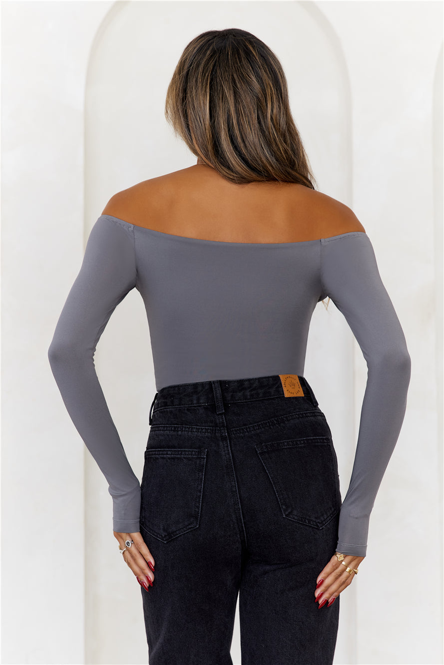 BASE Flawless Off Shoulder Long Sleeve Top Charcoal