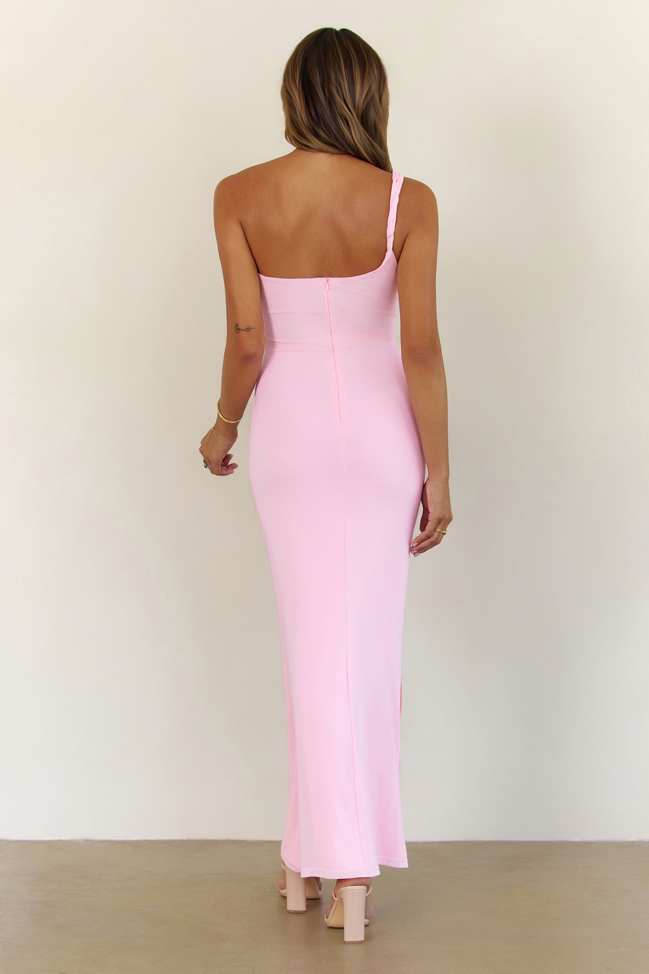 Hibiscus Aura Mesh One Shoulder Maxi Dress Pink