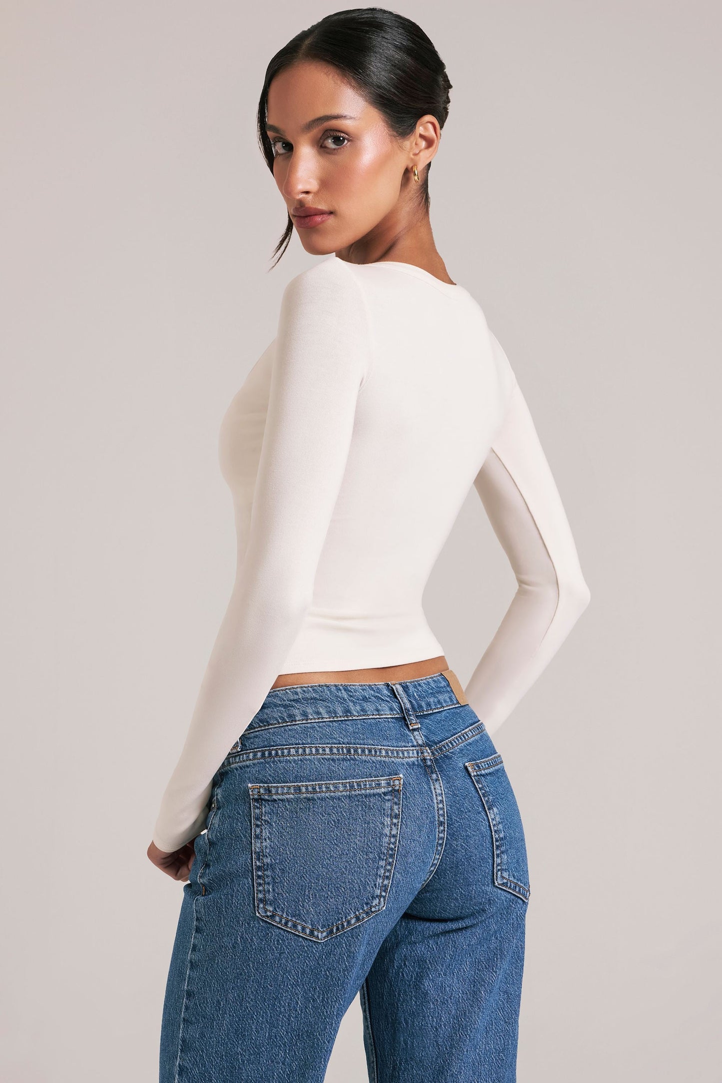 V-Neck Long-Sleeve Top in Vanilla