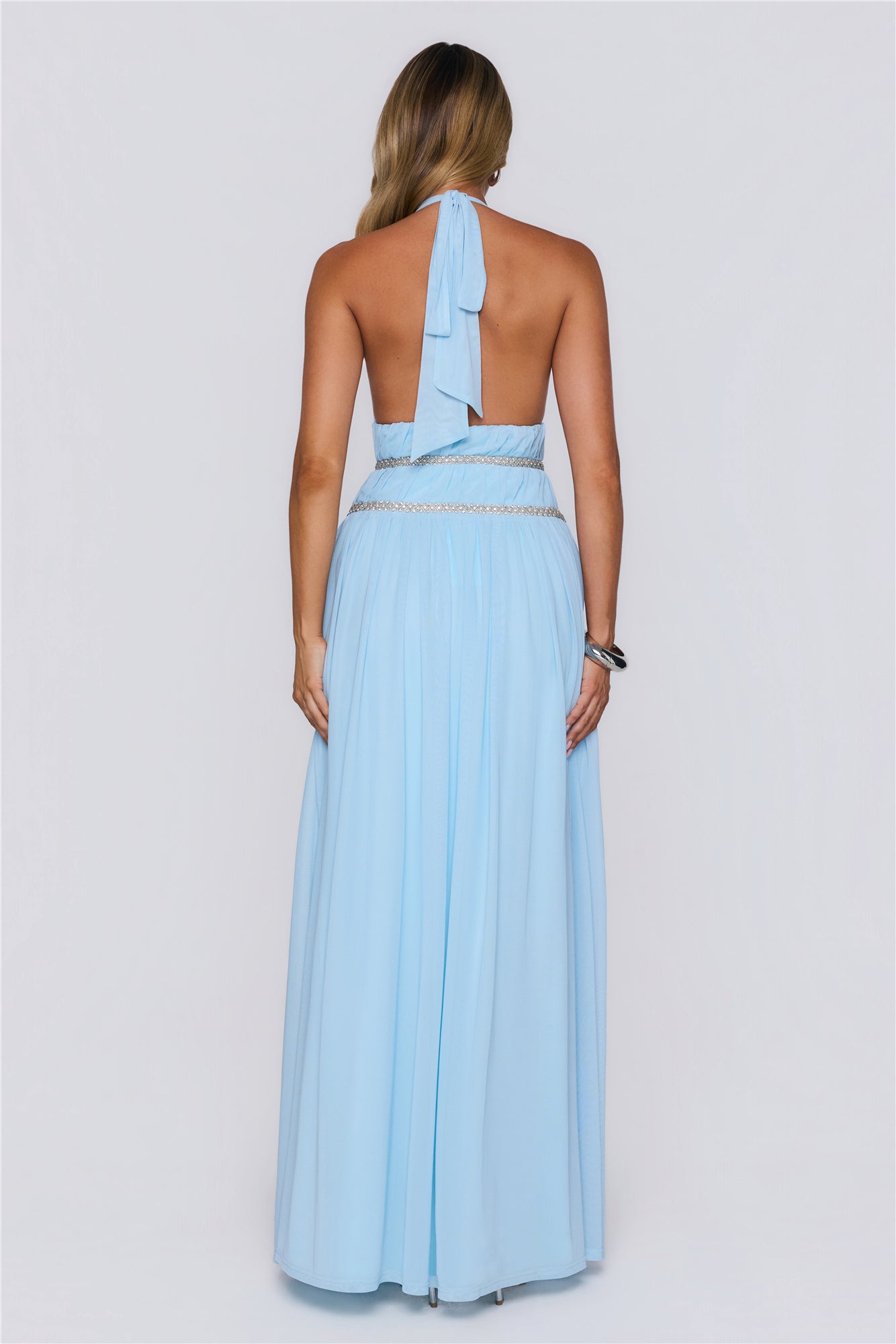 Summer Sparkle Halter Maxi Dress Blue