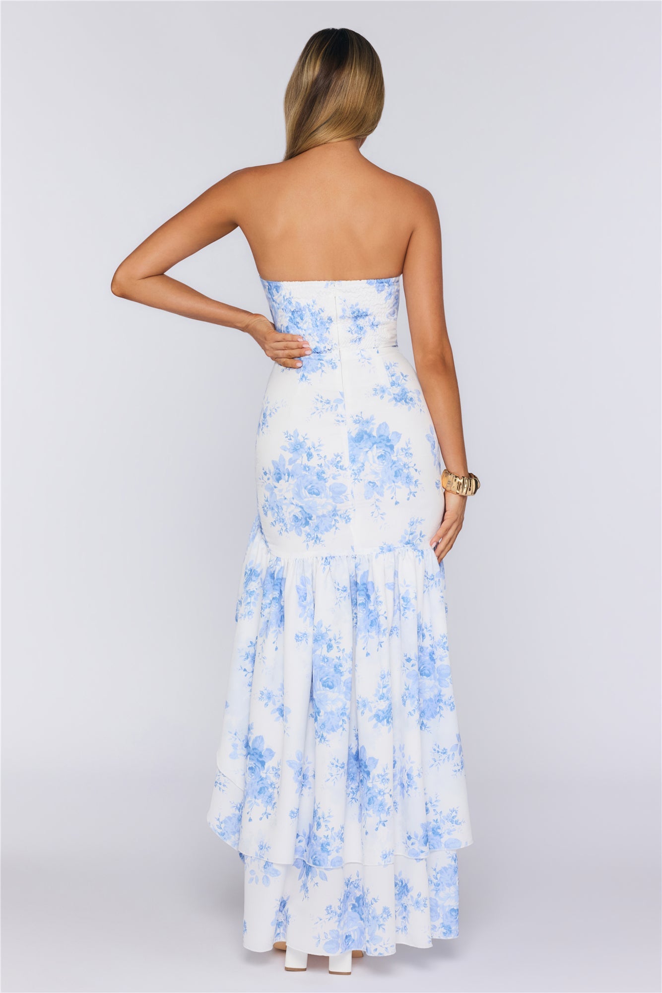 Floral Float Strapless Maxi Dress Blue