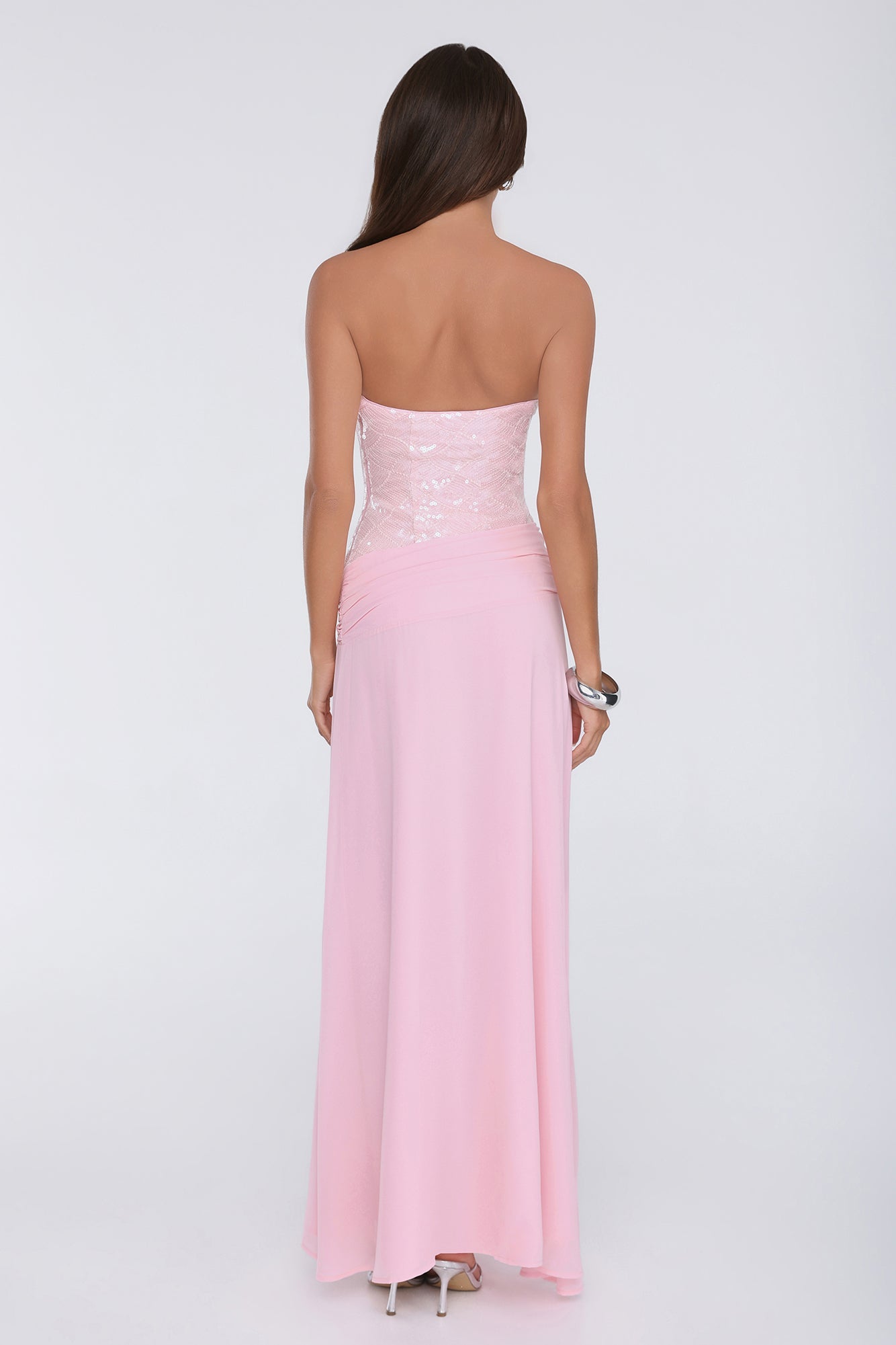 Shine Into Midnight Strapless Sequin Maxi Dress Pink