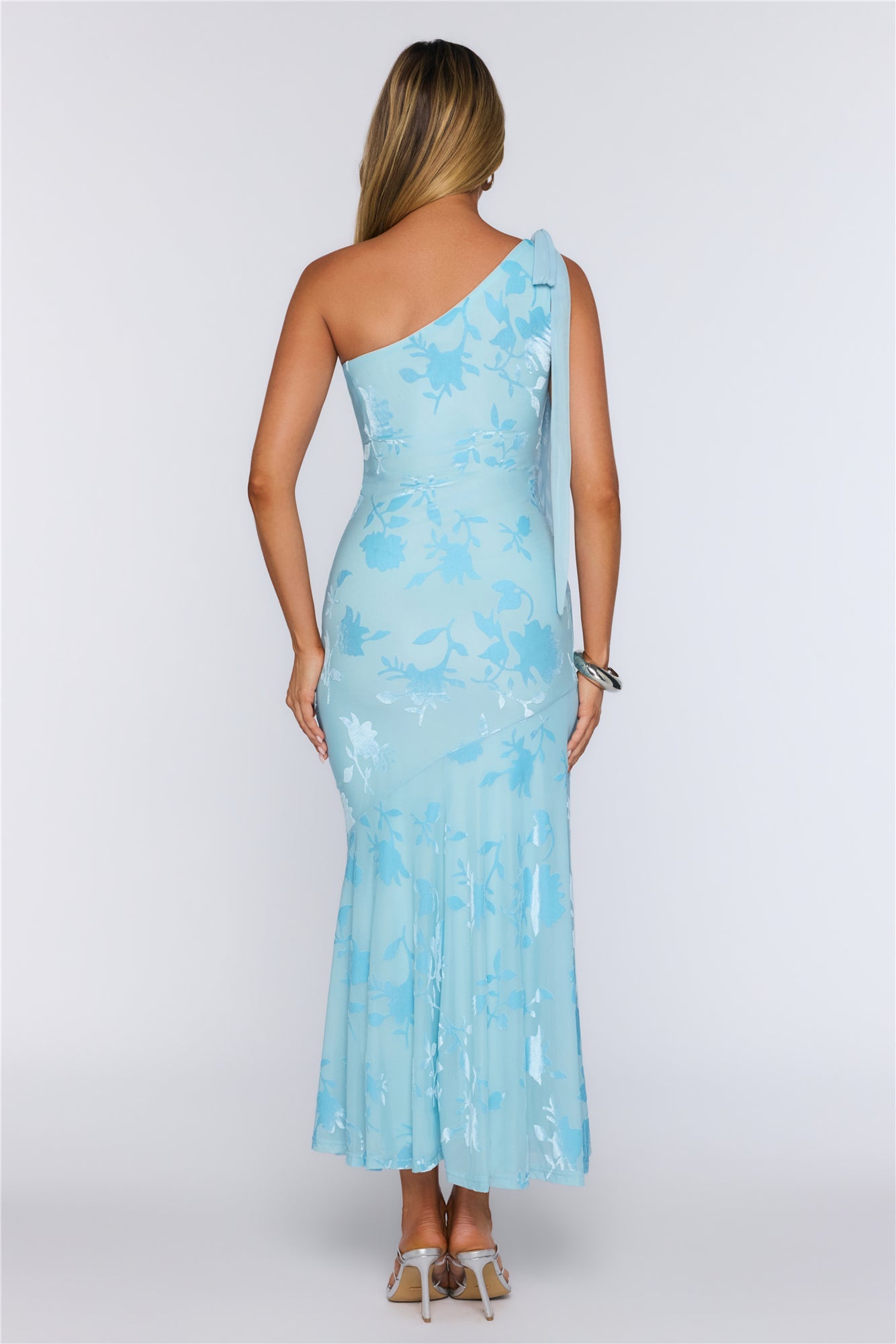 Style Notes Mesh One Shoulder Maxi Dress Blue