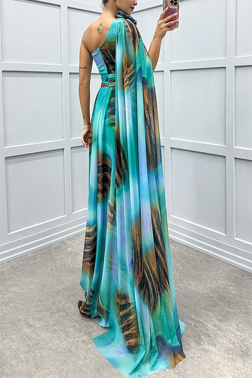 Lilliagirl- Chiffon Printed Off-Shoulder Dress