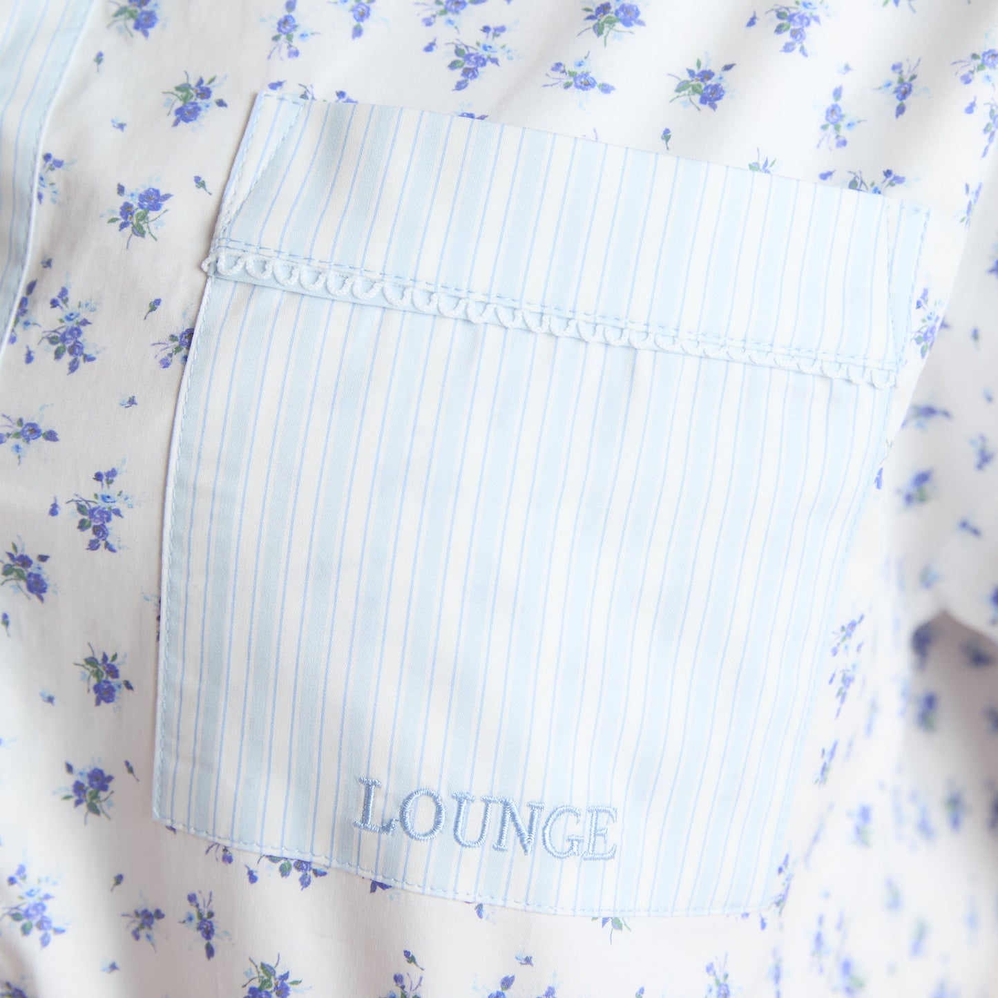 Bloom & Stripe Short-Sleeved Pyjama Shirt - Blue