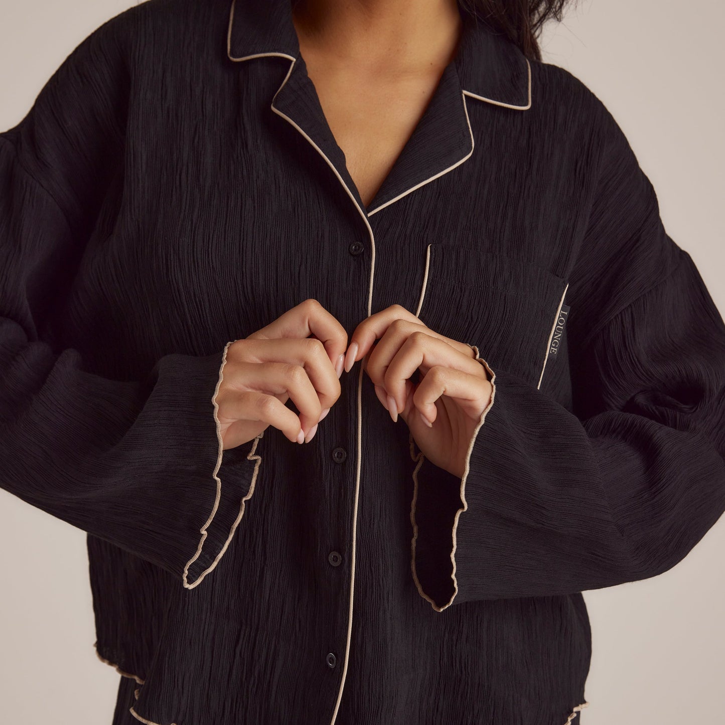 Crinkle Pyjama Shirt - Black