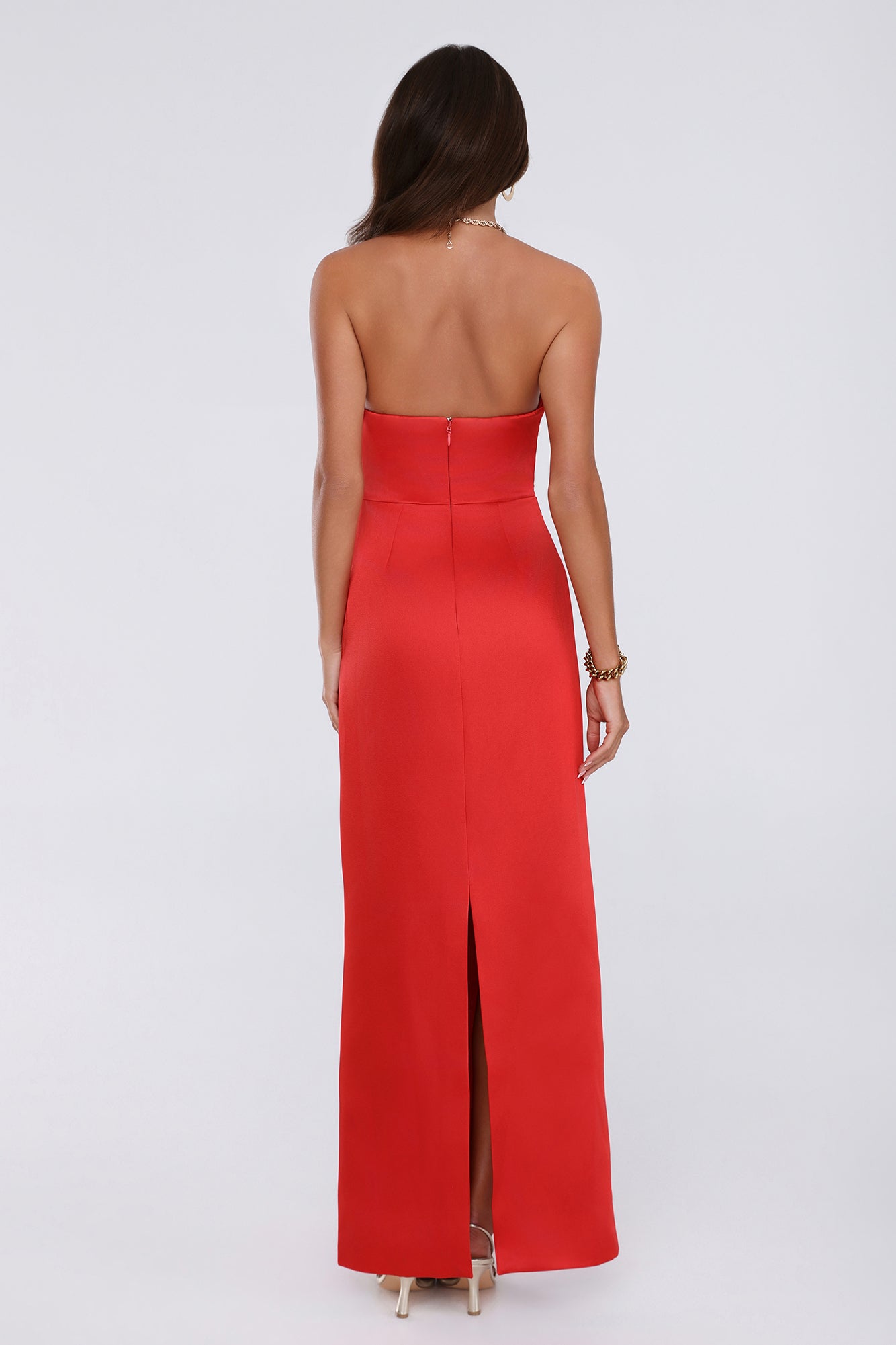 Style Obsession Satin Strapless Maxi Dress Red