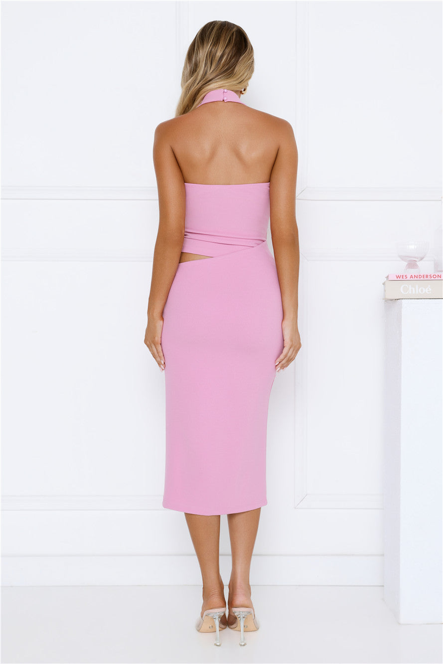 Trend Star Halter Midi Dress Pink