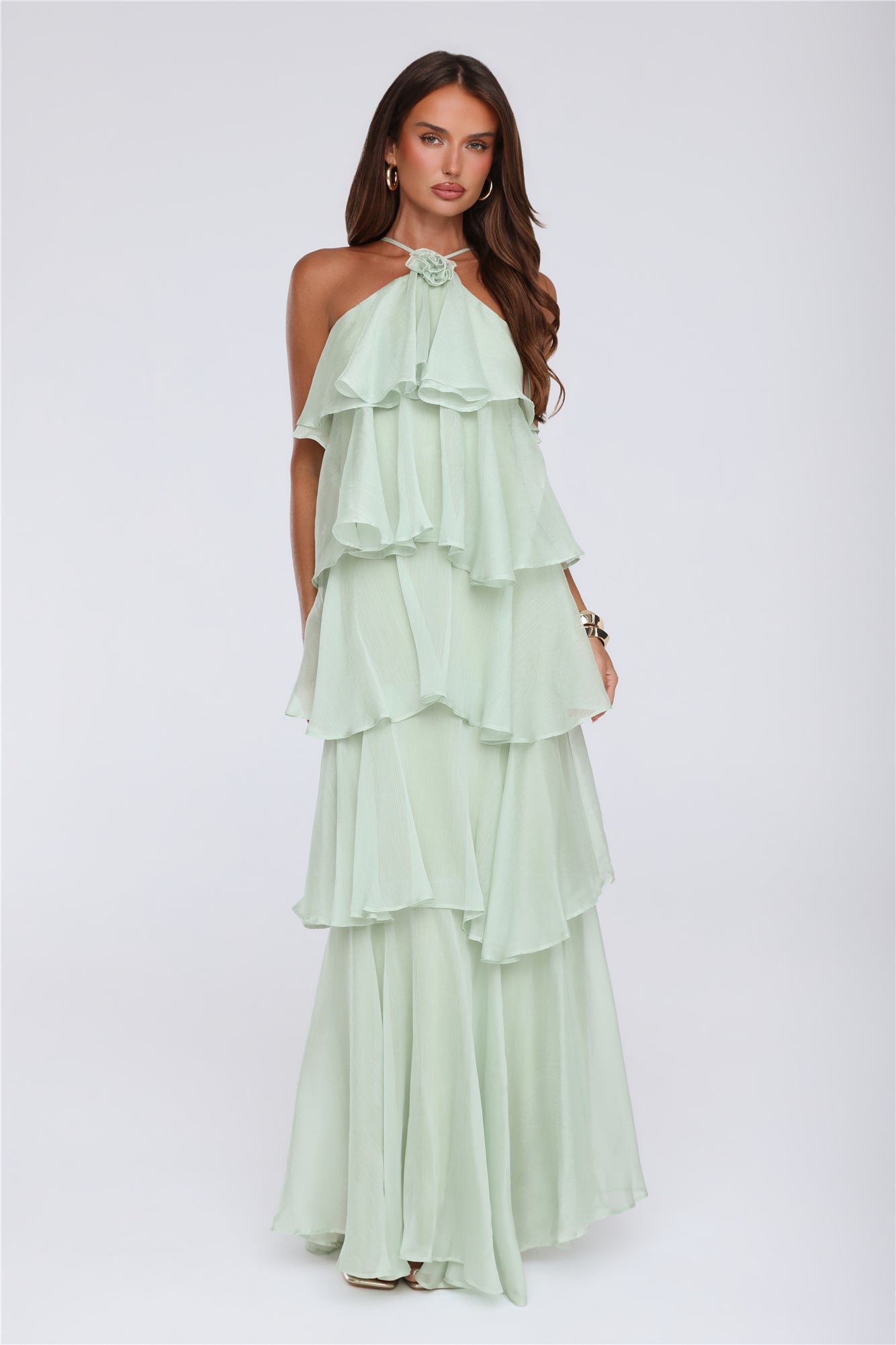 Dreamy Rosette Halter Maxi Dress Mint