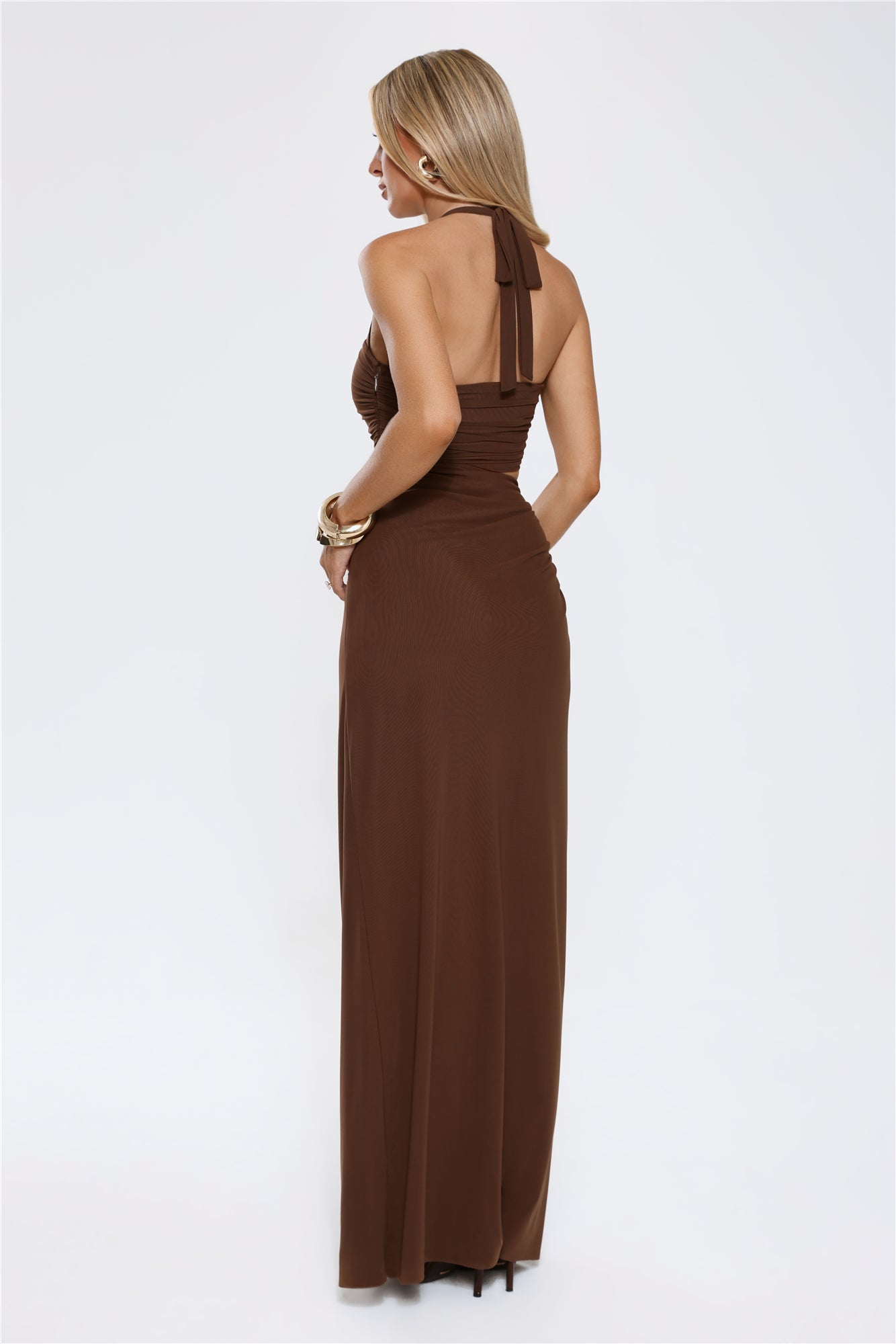 Secret Bloomers Halter Maxi Dress Chocolate
