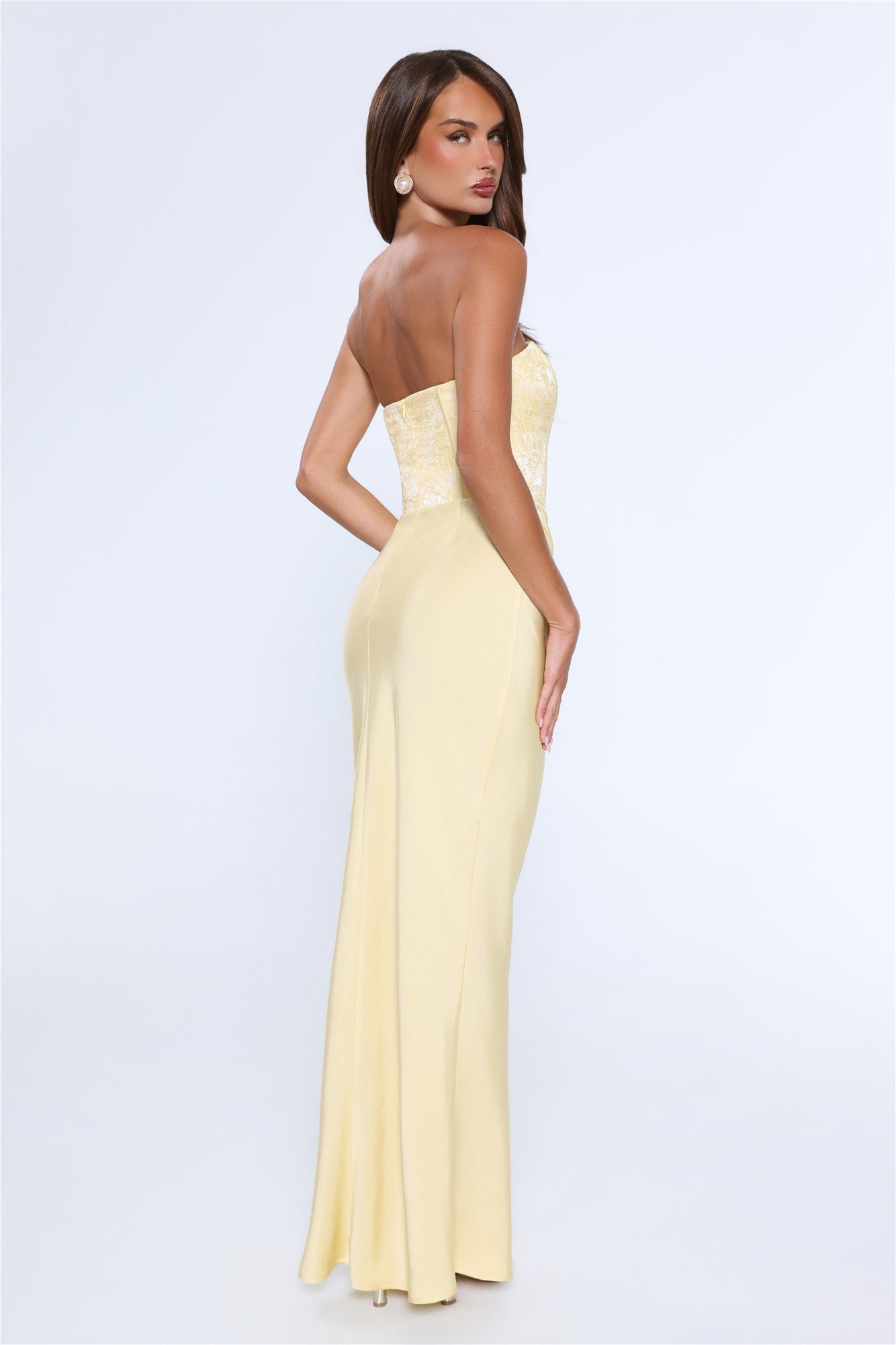 Dressed To Dazzle Strapless Satin Maxi Dress Yellow