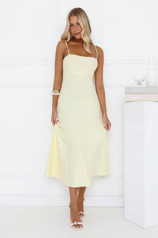 Tennis Club Knit Pleated Midi Dress Yellow