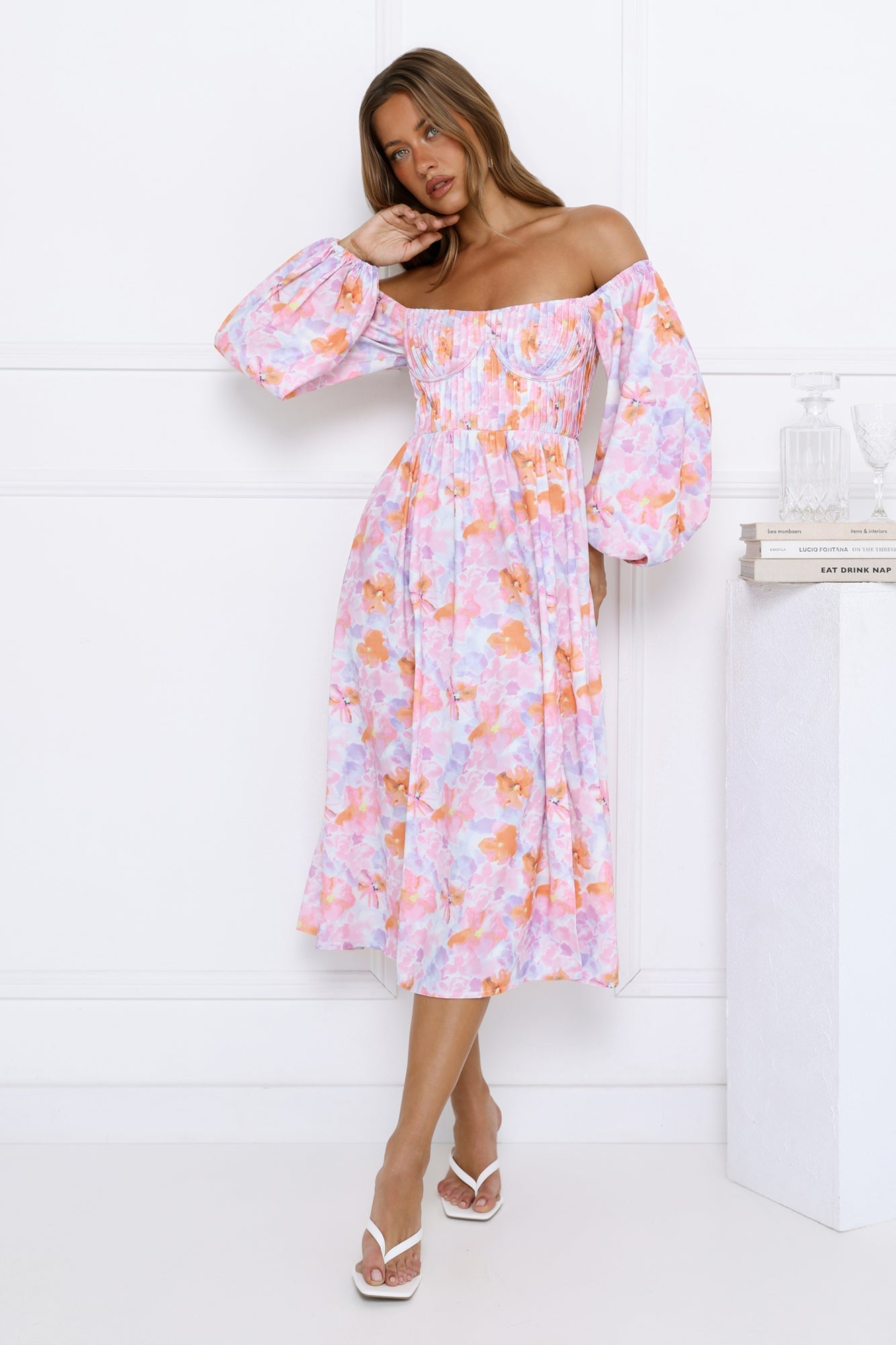 Floral Dream Puff Sleeve Midi Dress Multi