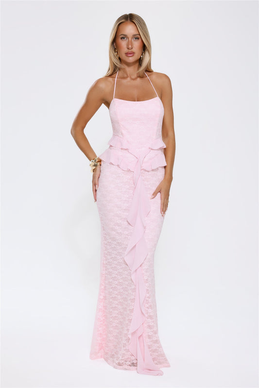 Aurora Serenade Halter Maxi Dress Pink