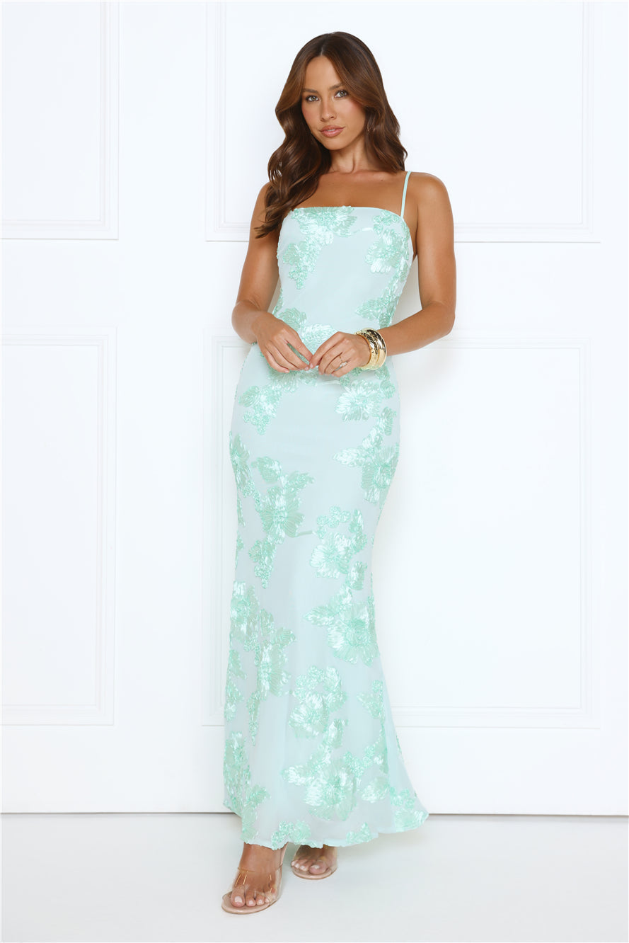 Glimmers Of Gold Mesh Maxi Dress Mint