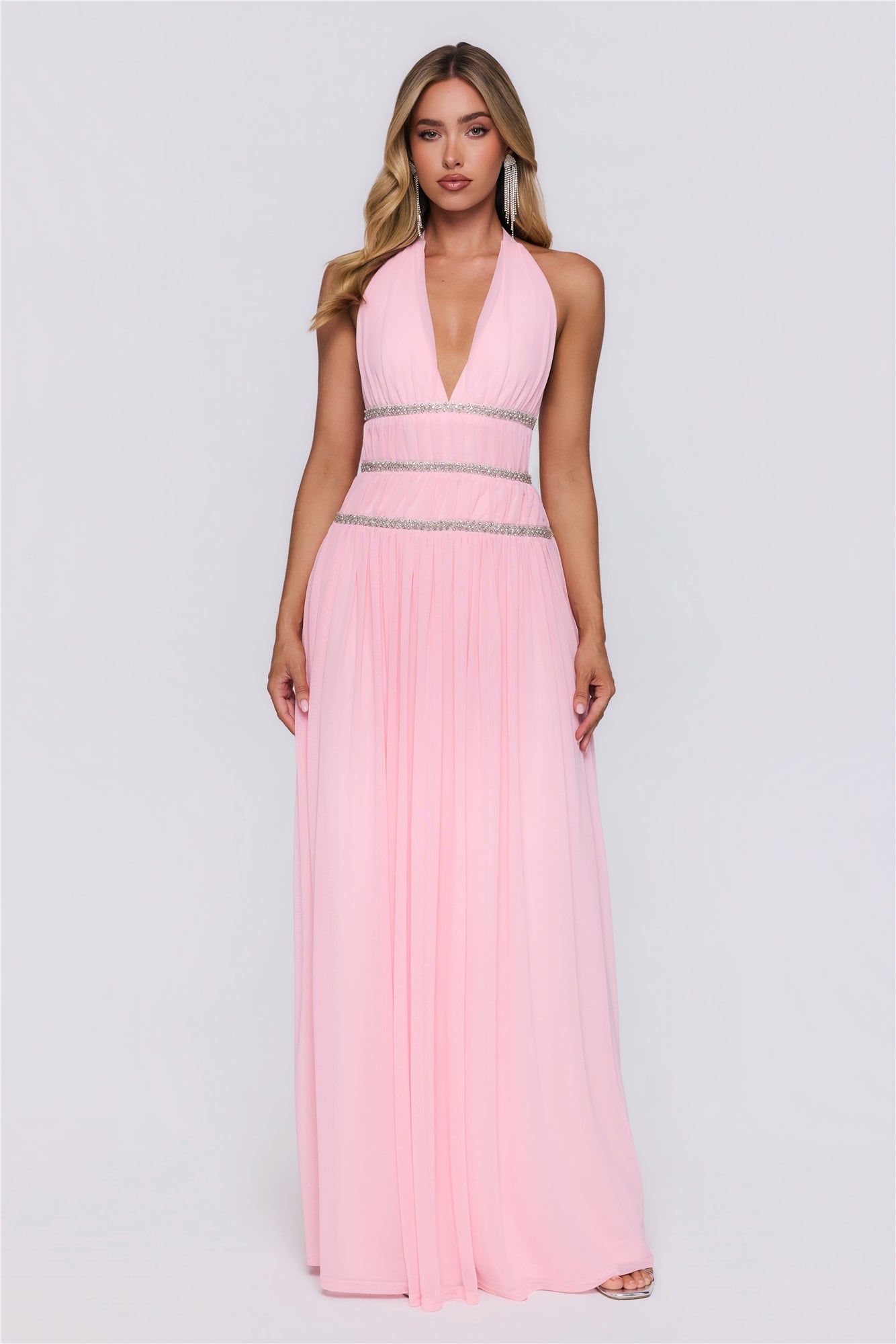 Summer Sparkle Halter Maxi Dress Pink