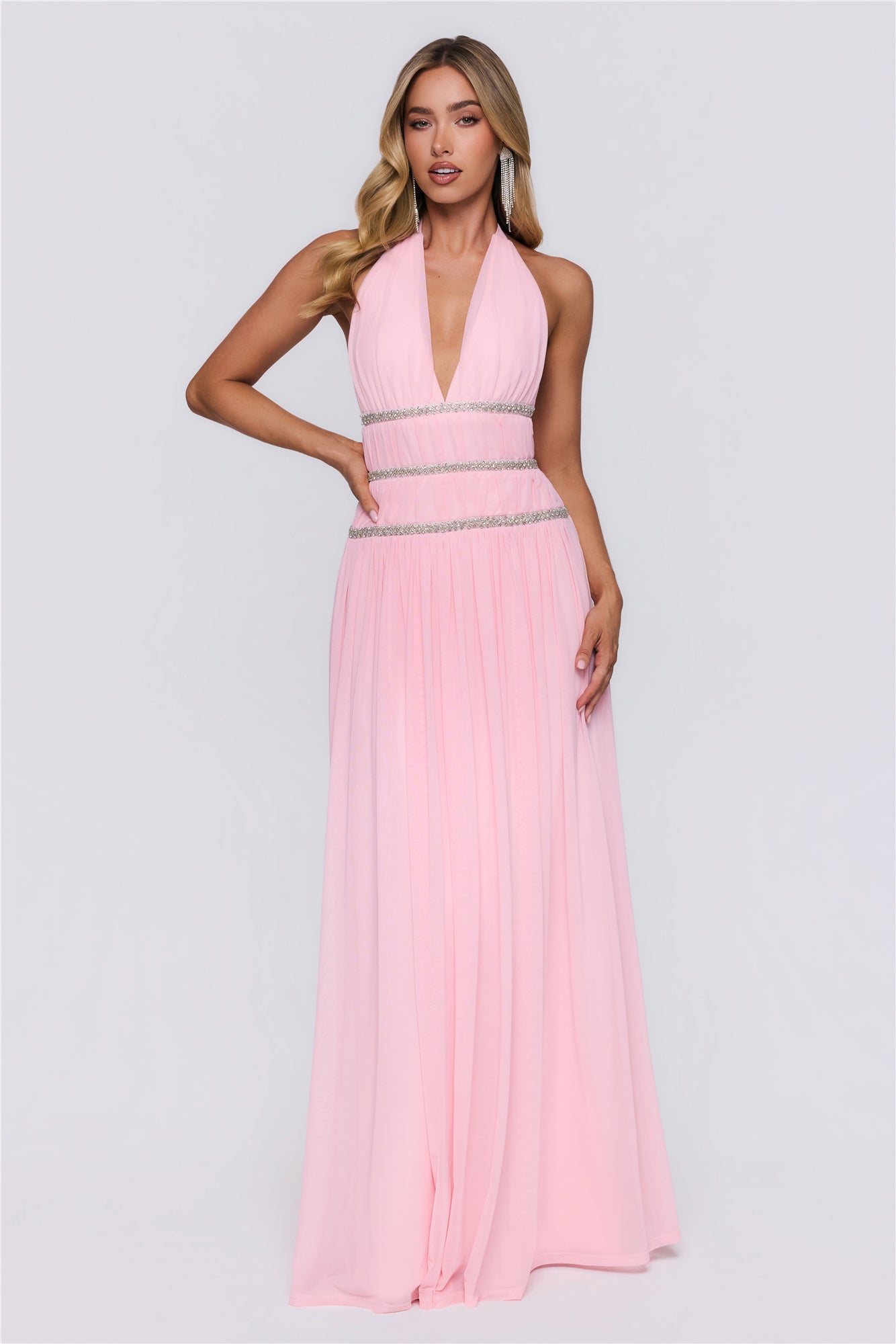 Summer Sparkle Halter Maxi Dress Pink