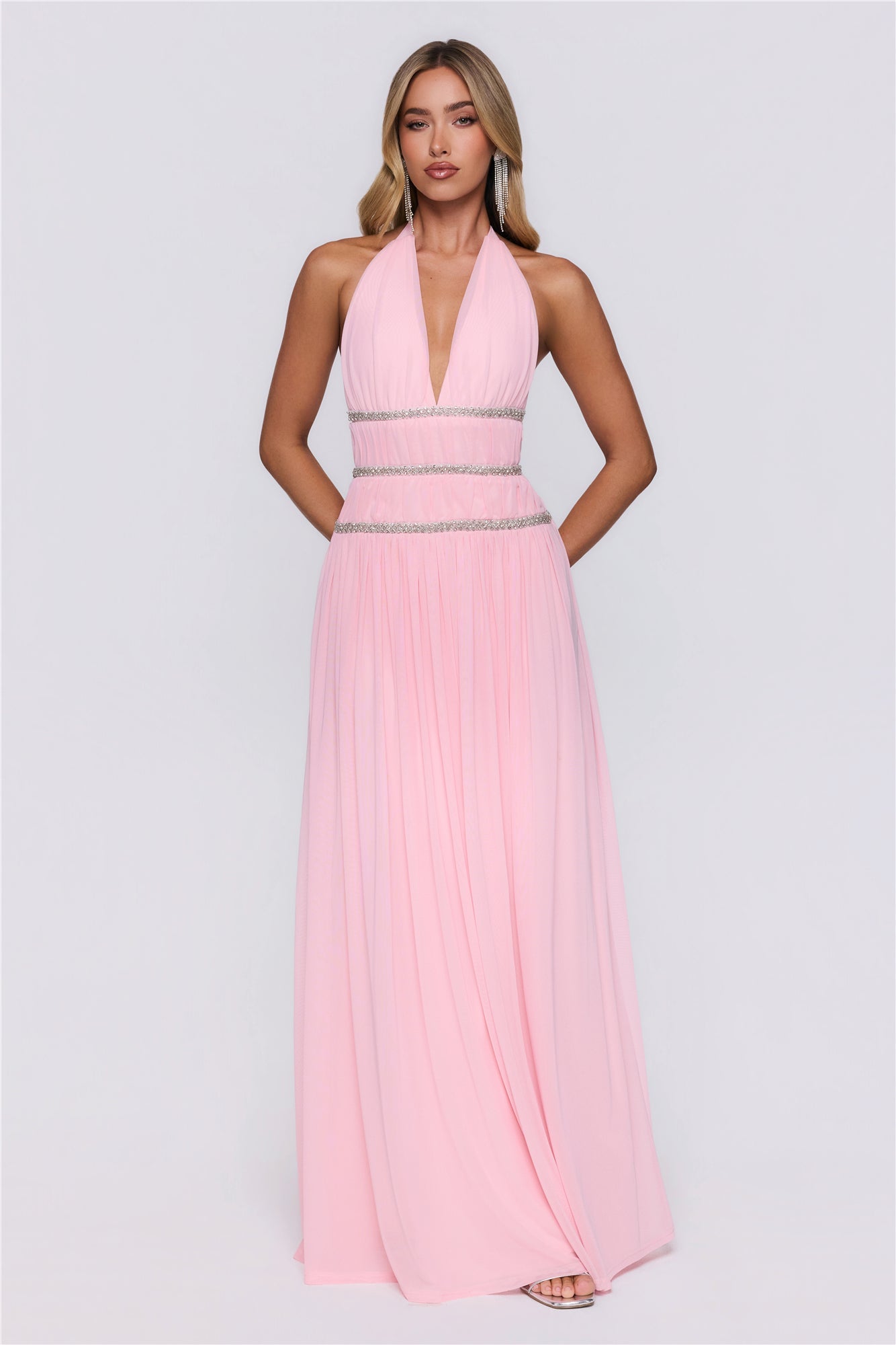 Summer Sparkle Halter Maxi Dress Pink