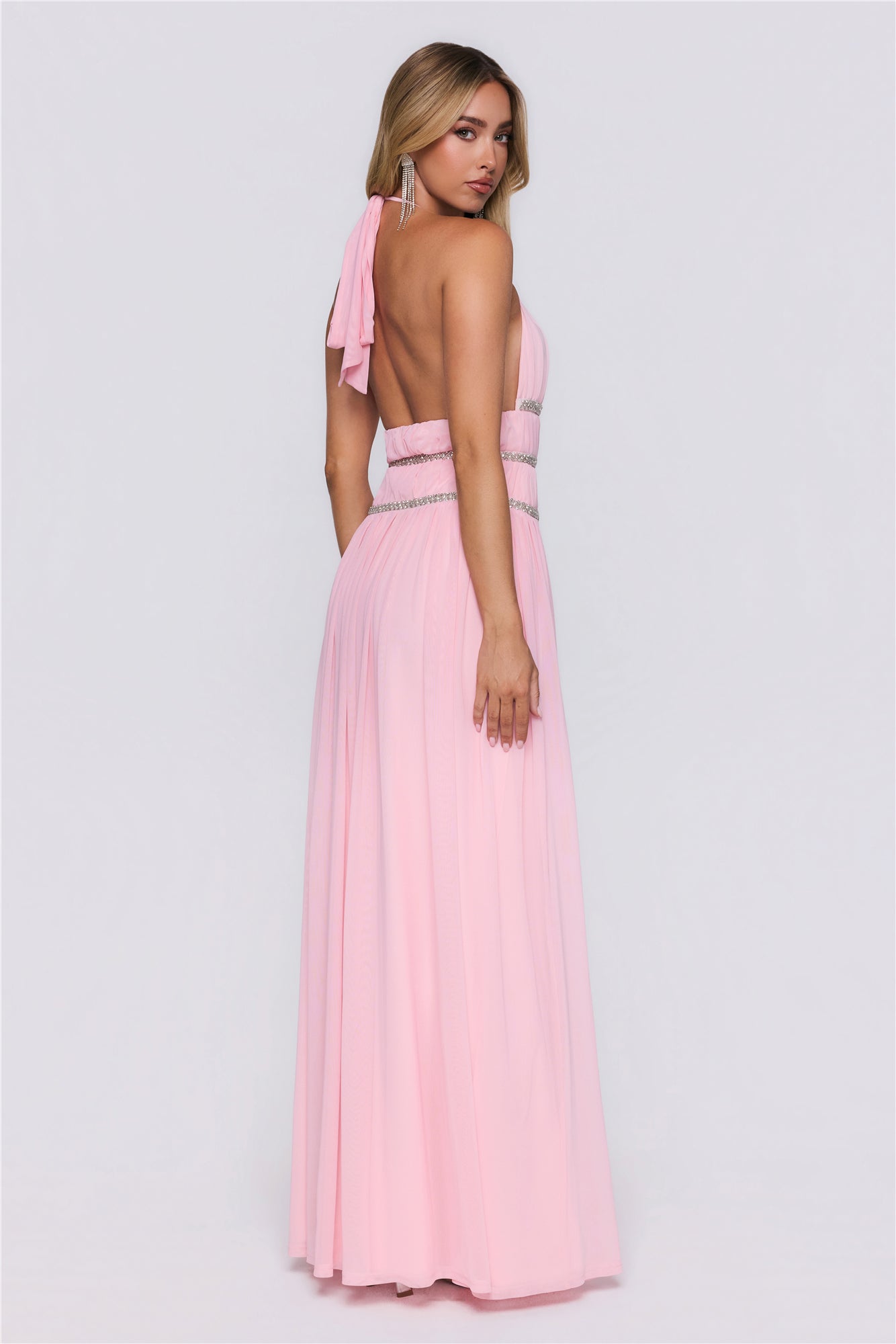 Summer Sparkle Halter Maxi Dress Pink