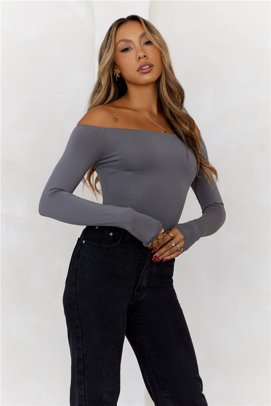 BASE  Flawless Off Shoulder Long Sleeve Top Charcoal
