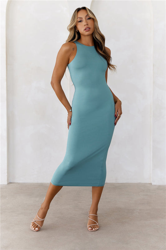 BASE  Repeat After Me Midi Dress Teal