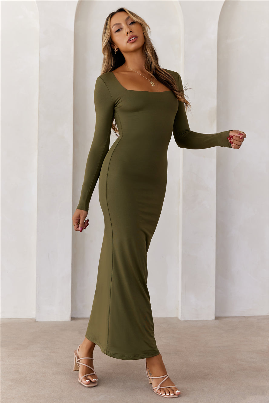 BASE Embrace Shape Long Sleeve Maxi Dress Army