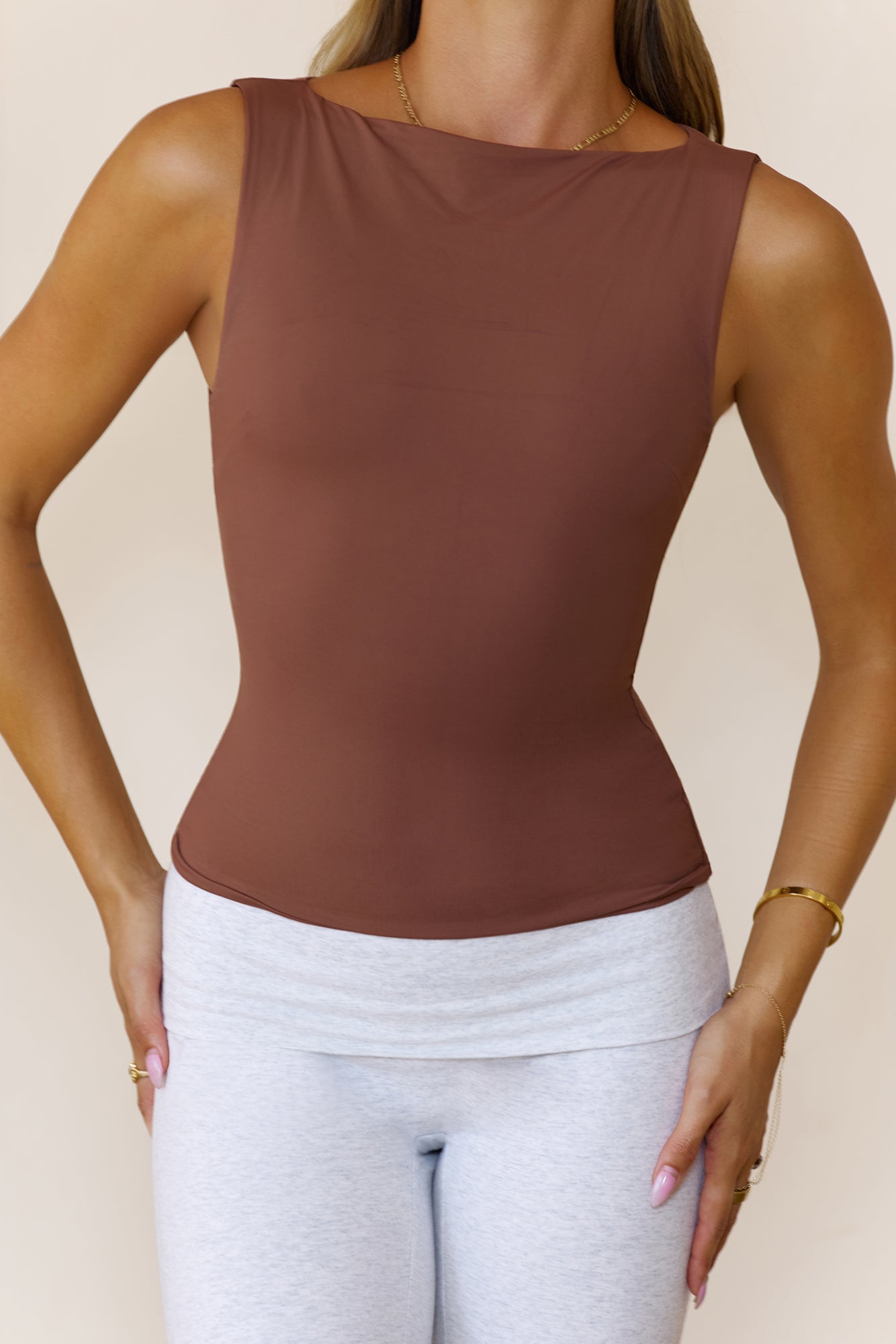 BASE Contour Boatneck Top Chocolate