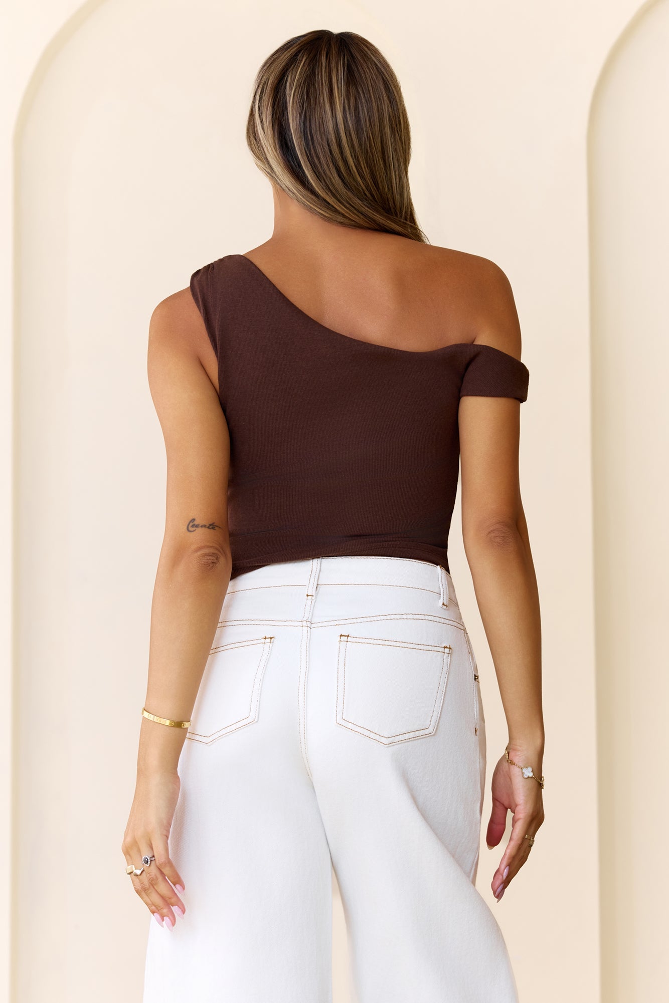 BASE Luxe Rib Luxe Line Off Shoulder Top Chocolate
