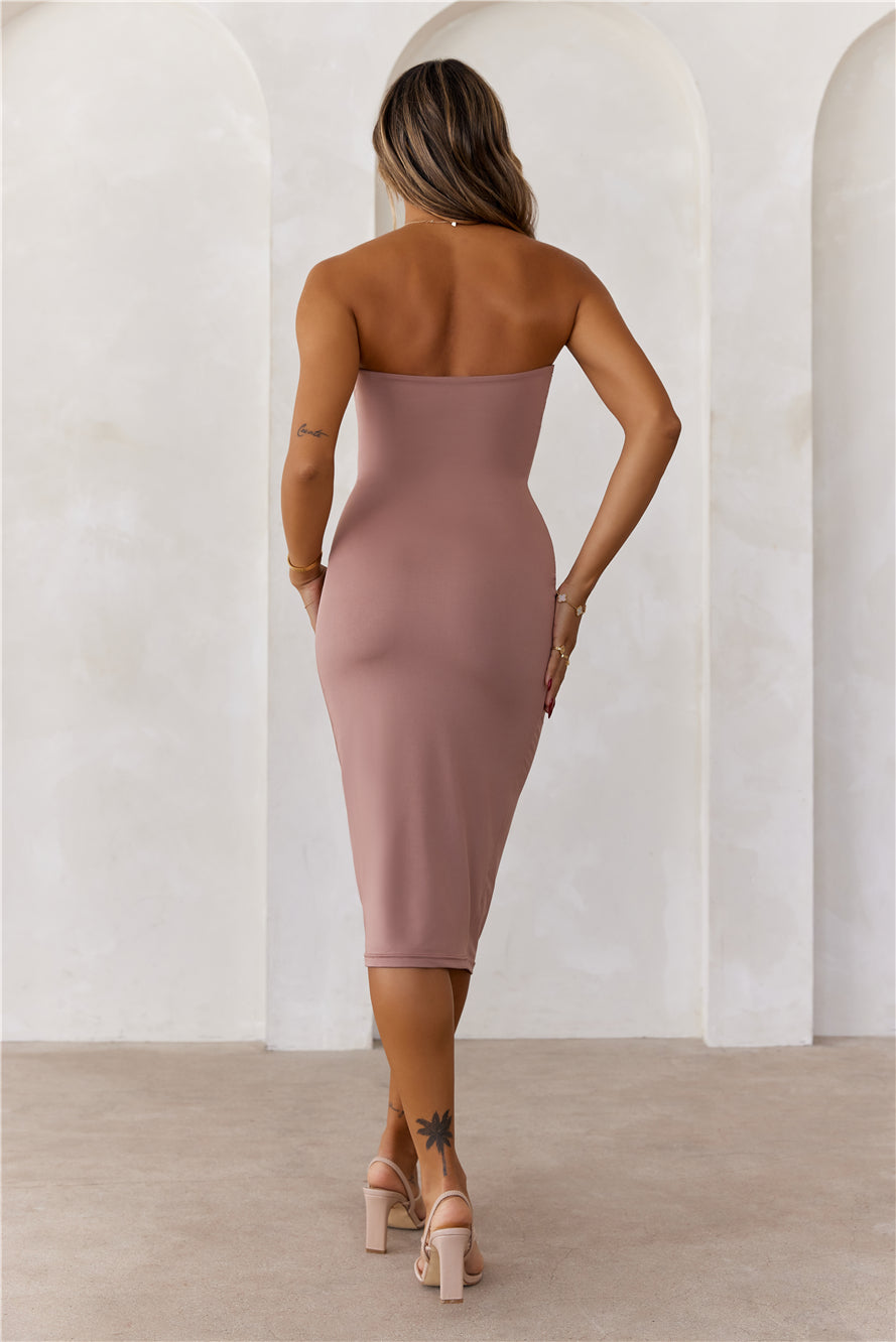 HELLO MOLLY BASE Ultimate Strapless Bodycon Midi Dress Mocha