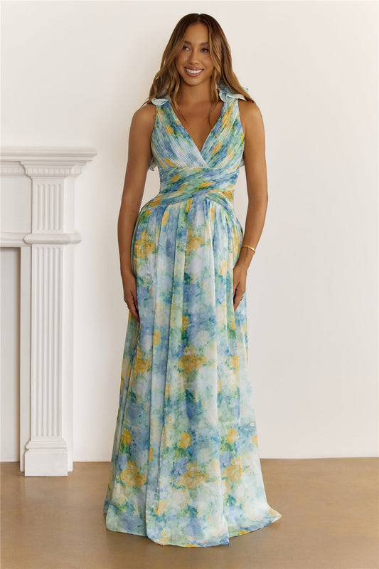 She’s The Edit Frill Lace Up Maxi Dress Multi