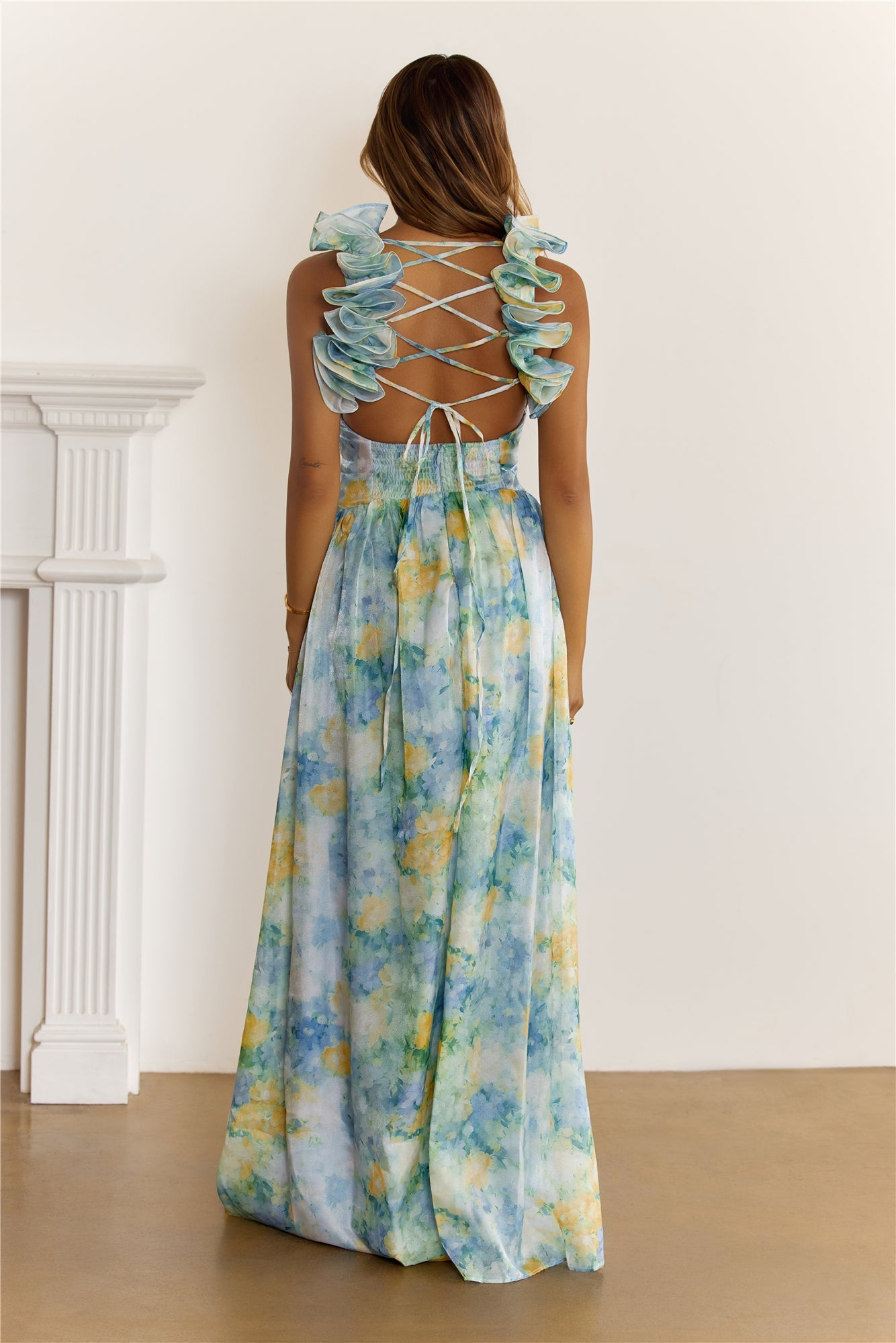 She’s The Edit Frill Lace Up Maxi Dress Multi