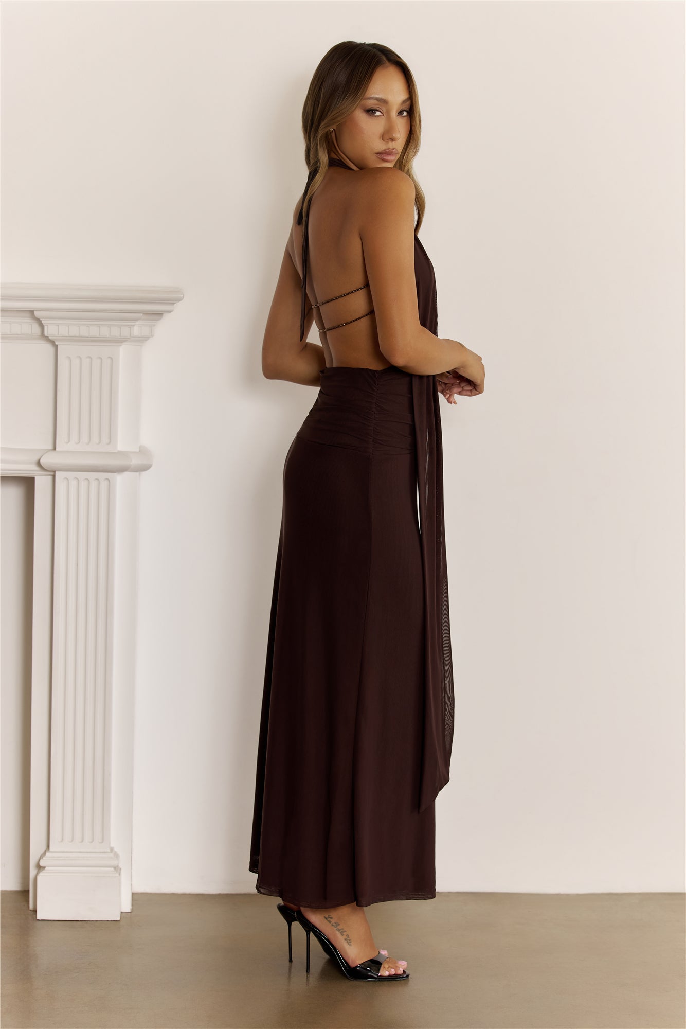 Eyes Locked Mesh Maxi Dress Brown