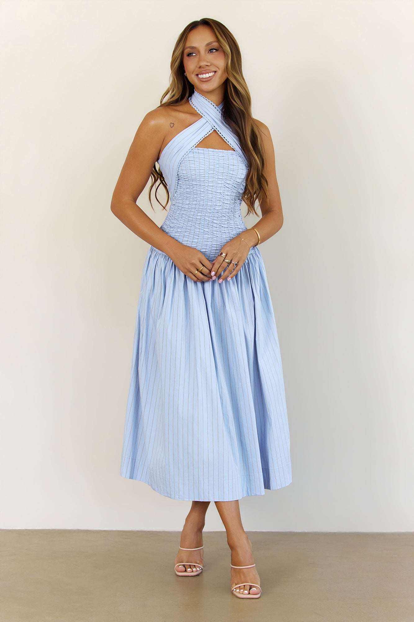 Poolside Whispers Halter Midi Dress Blue