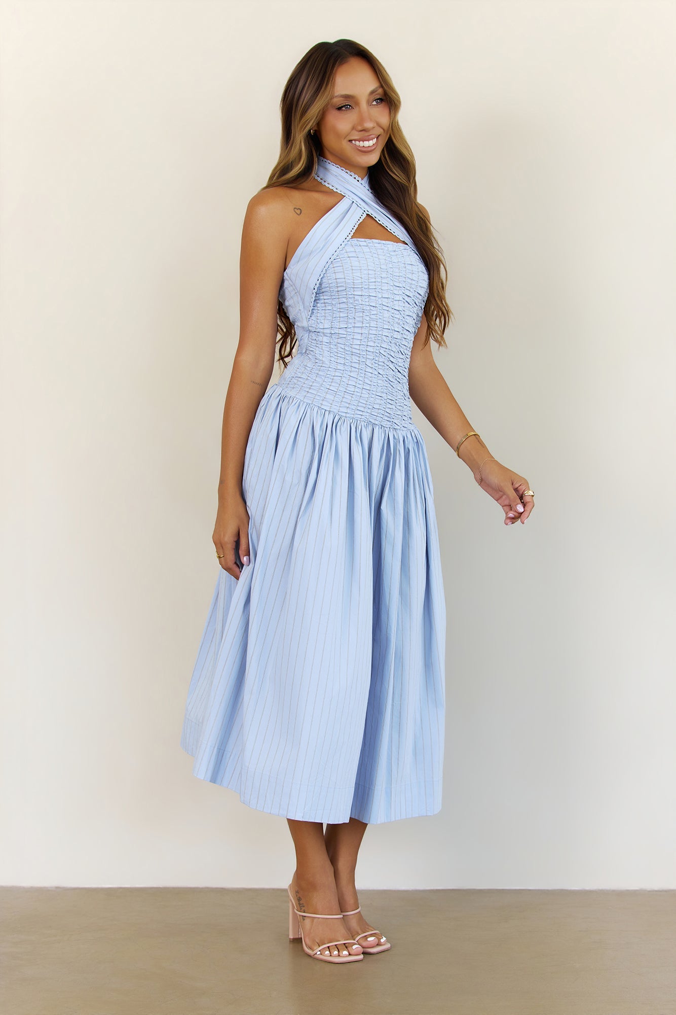 Poolside Whispers Halter Midi Dress Blue