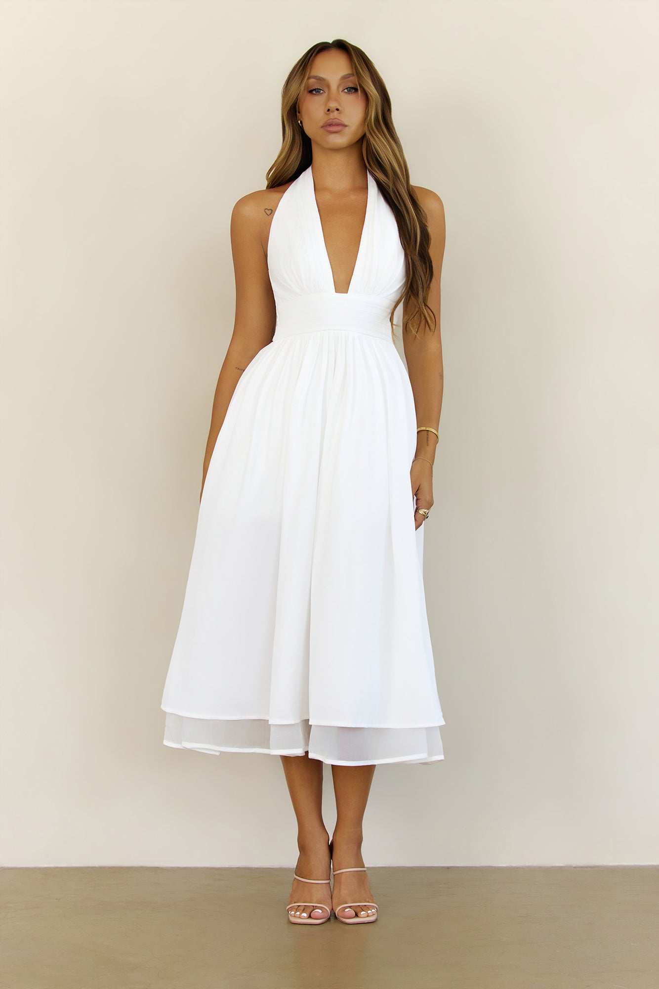Slow Burn Love Halter Midi Dress White
