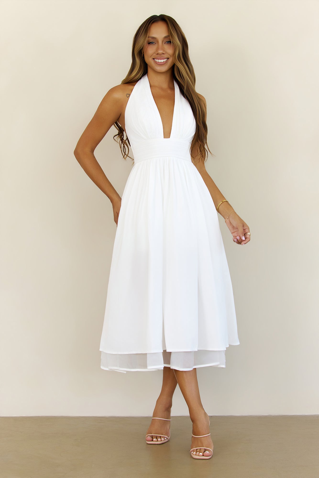 Slow Burn Love Halter Midi Dress White
