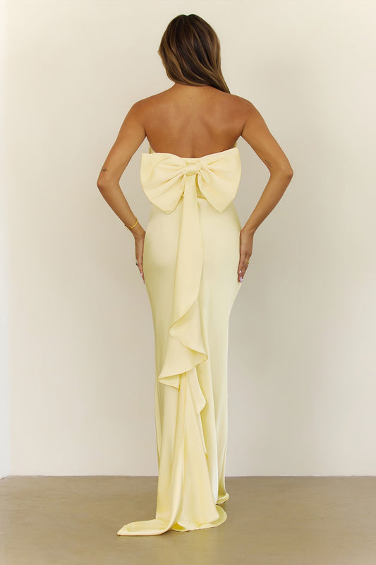 Soft Forever Mood Satin Strapless Maxi Dress Yellow