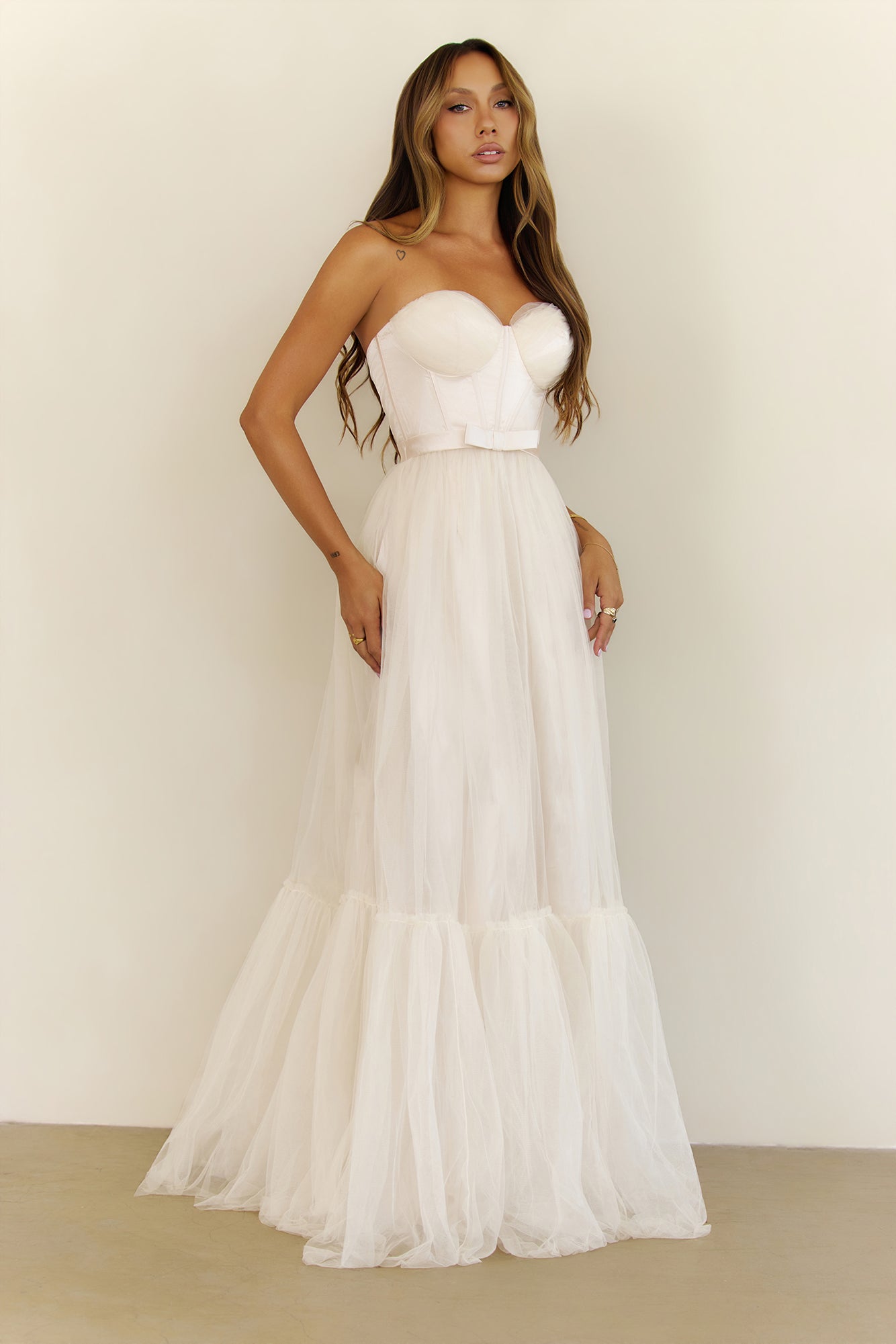 First Kiss Feeling Strapless Maxi Dress Cream