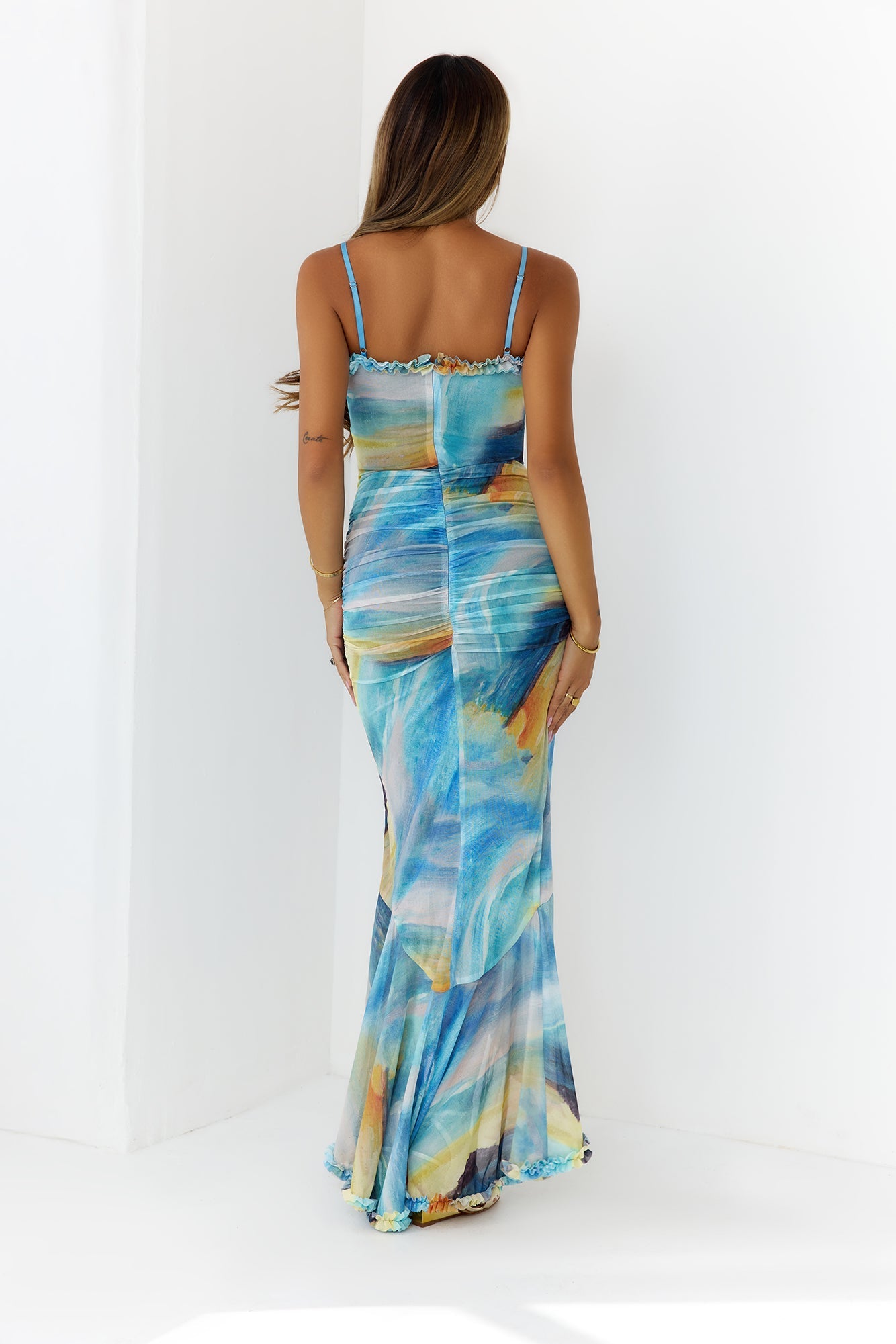Abstract Swirl Maxi Dress Blue
