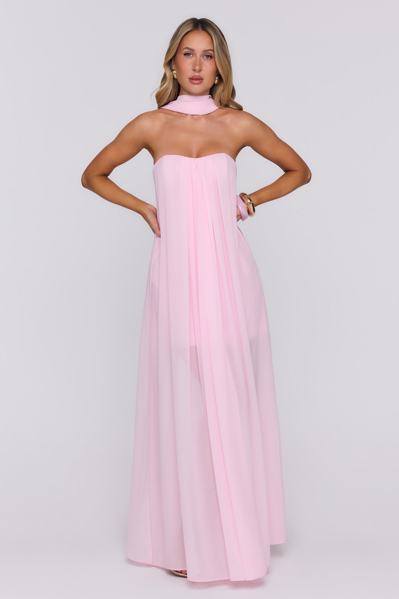 Silken Glow Strapless Maxi Dress Pink