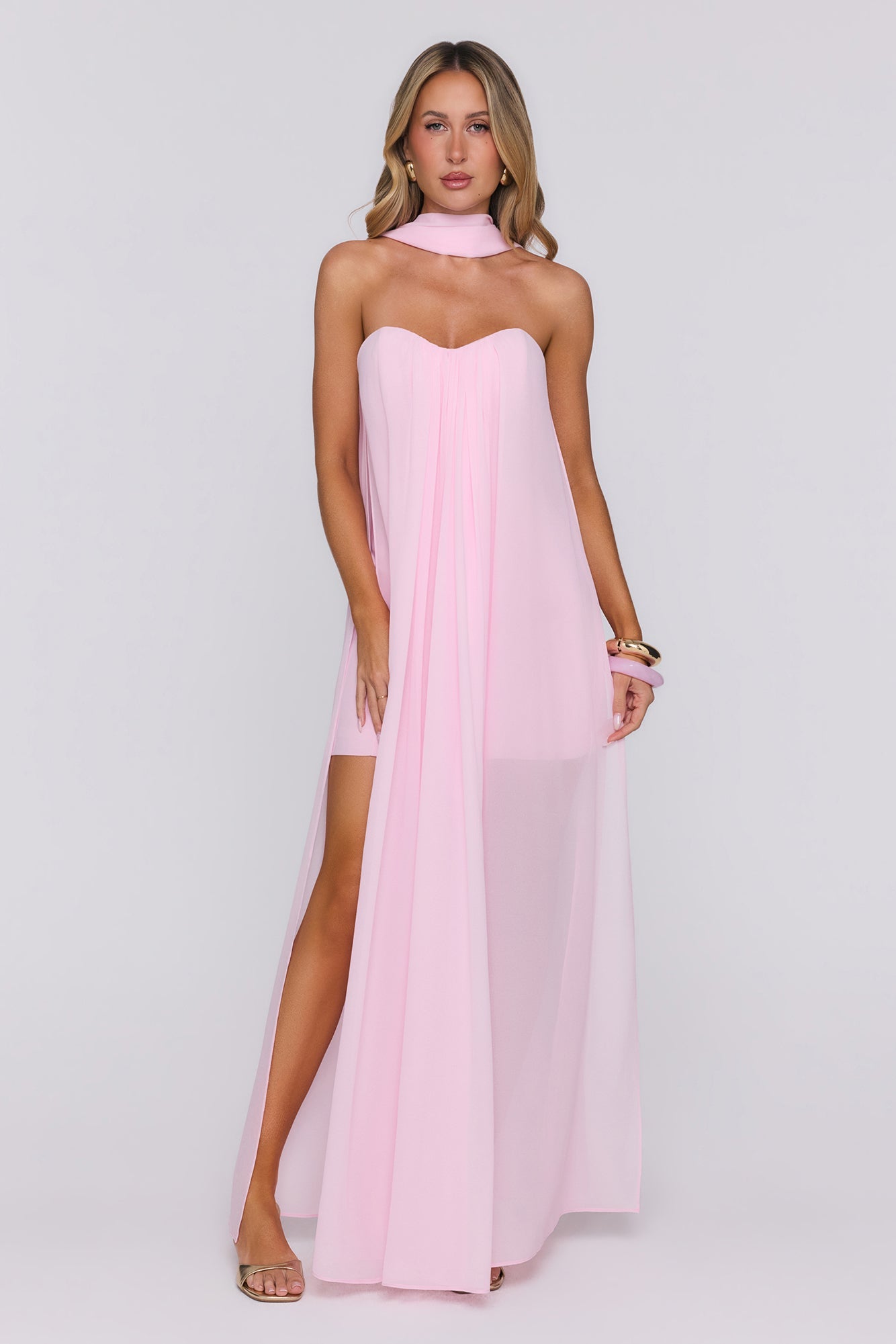 Silken Glow Strapless Maxi Dress Pink