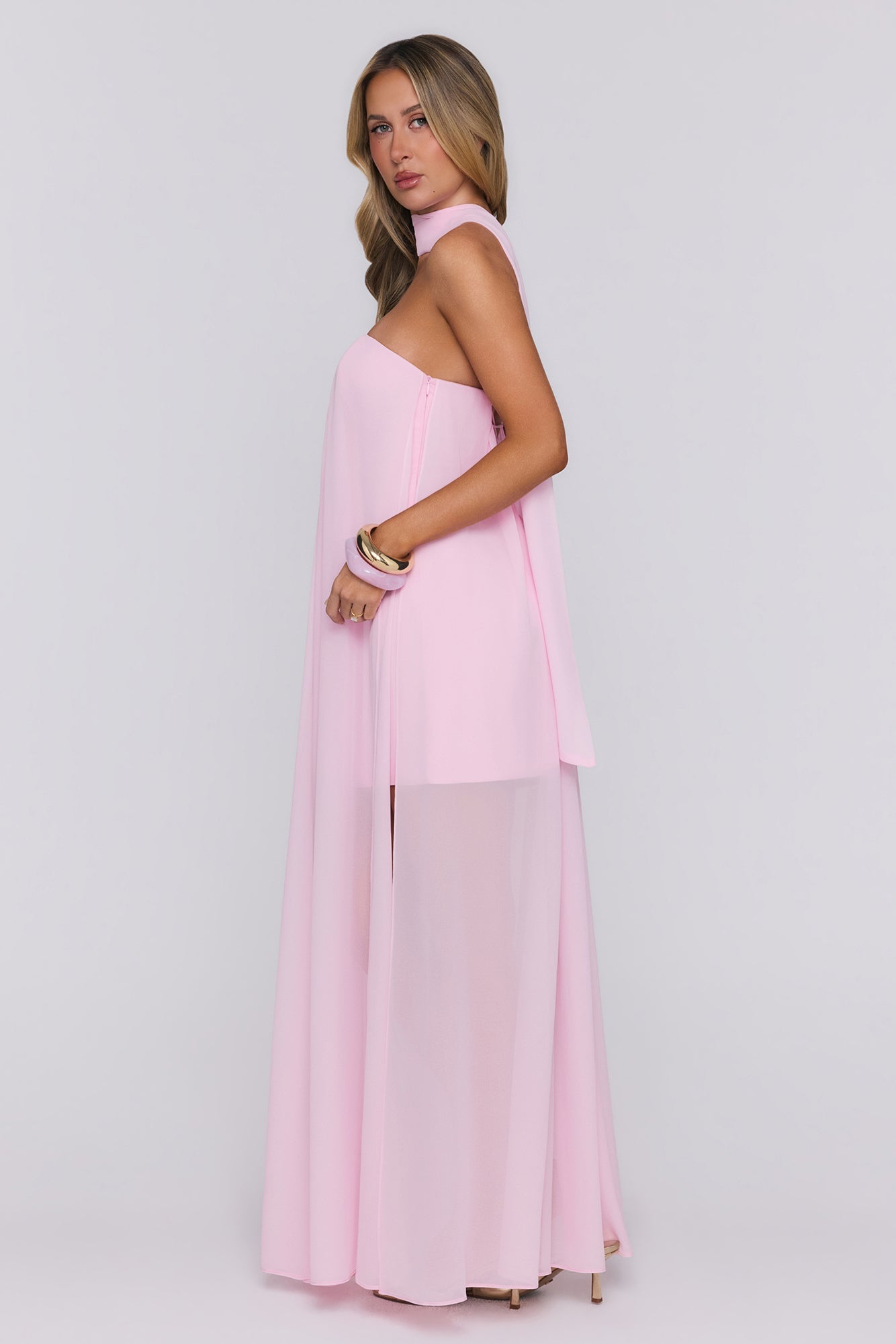 Silken Glow Strapless Maxi Dress Pink