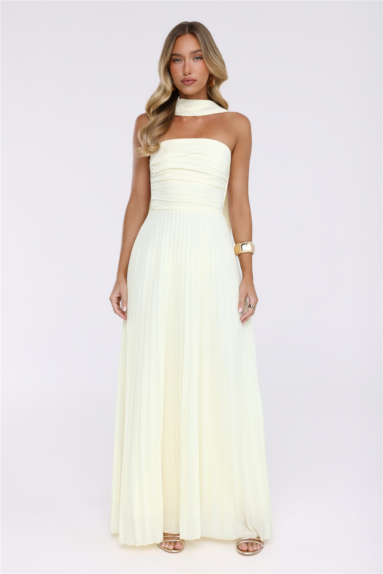 Sugar Babe Strapless Pleated Maxi Dress Yellow