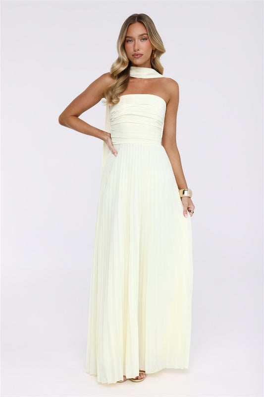 Sugar Babe Strapless Pleated Maxi Dress Yellow