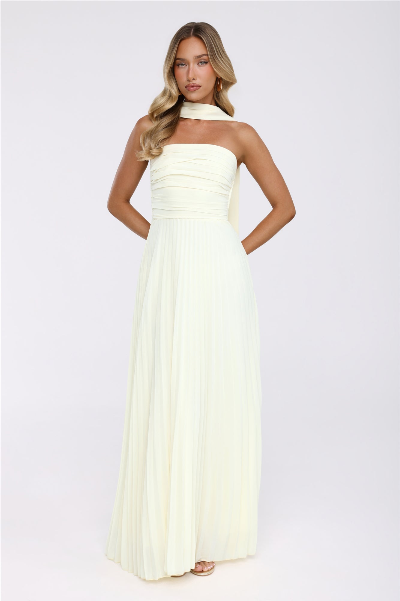 Sugar Babe Strapless Pleated Maxi Dress Yellow