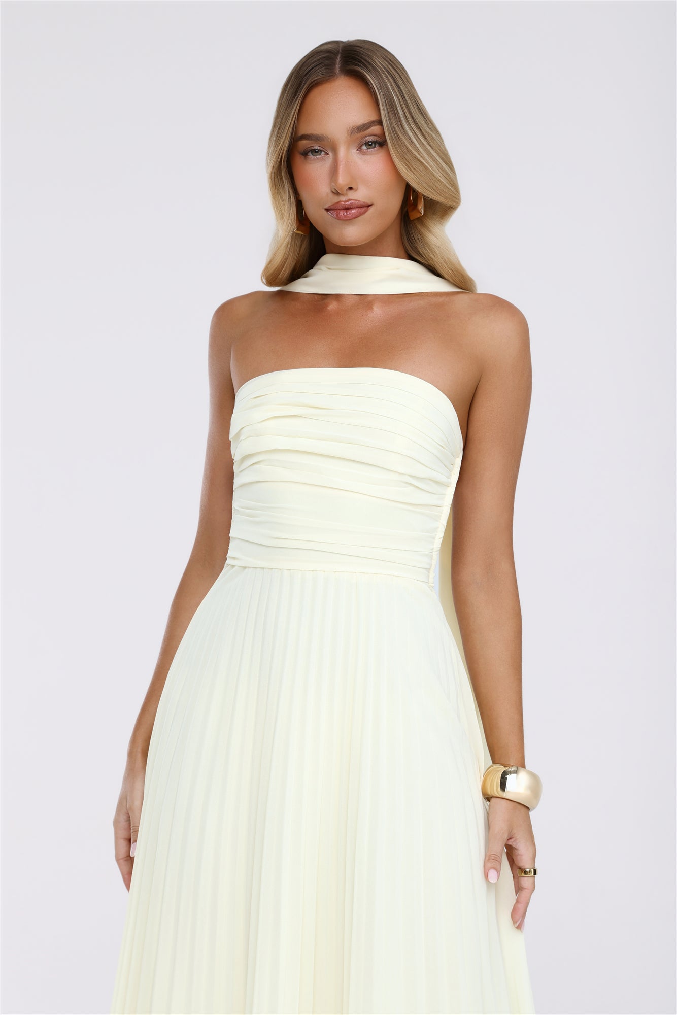 Sugar Babe Strapless Pleated Maxi Dress Yellow