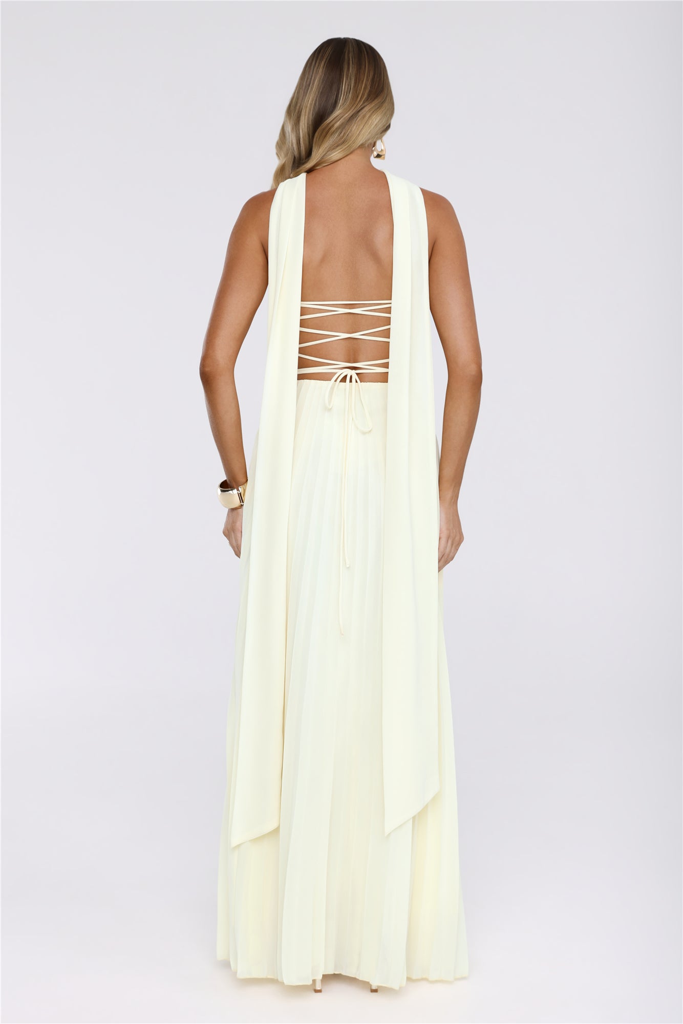 Sugar Babe Strapless Pleated Maxi Dress Yellow