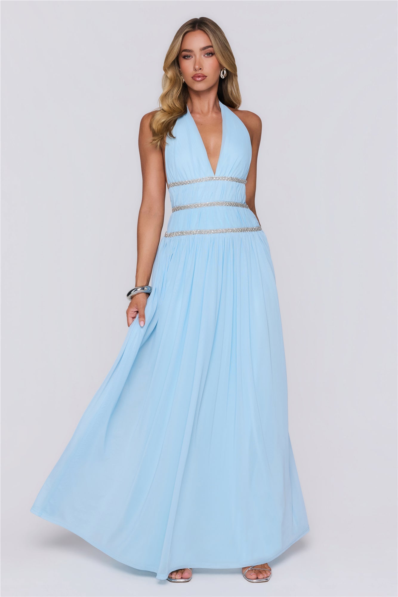Summer Sparkle Halter Maxi Dress Blue